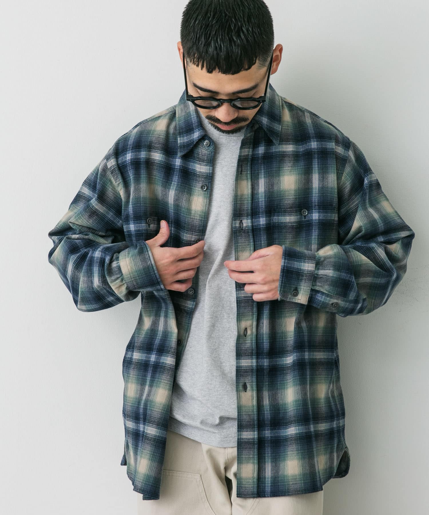 『別注』PENDLETON×DOORS　Guide Shirts GRN/BLU M