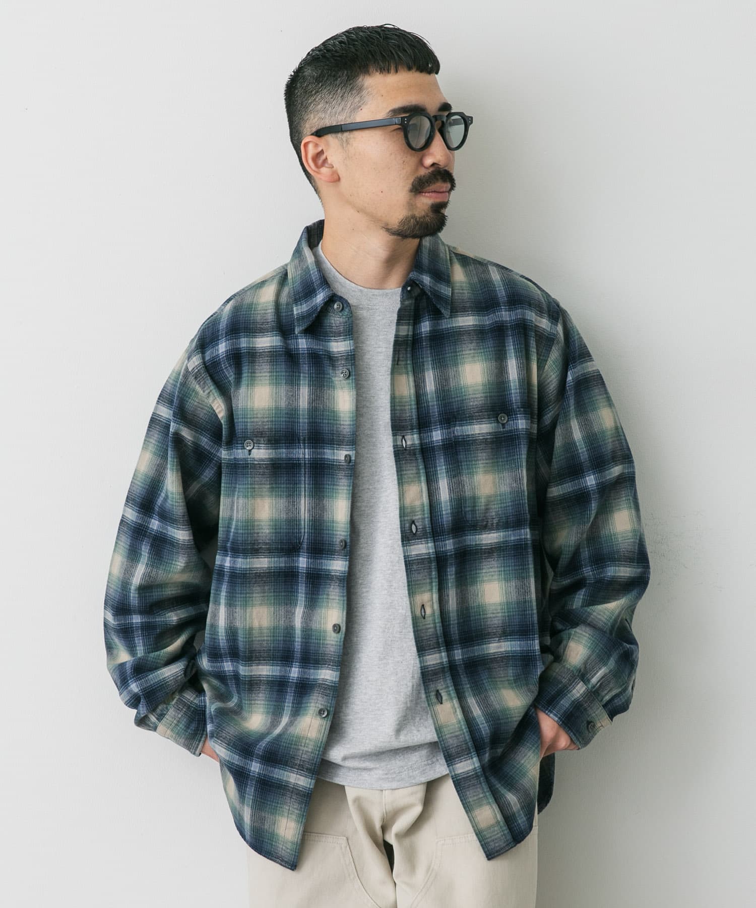 『別注』PENDLETON×DOORS　Guide Shirts GRN/BLU M