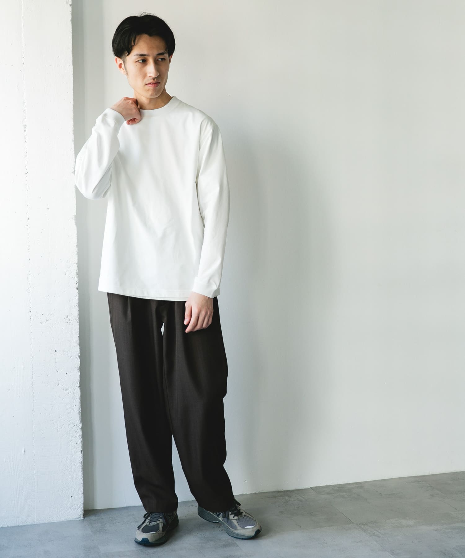『吸水速乾/接触冷感/イージーケア』クイックドライ ロングスリーブTシャツ WHITE M