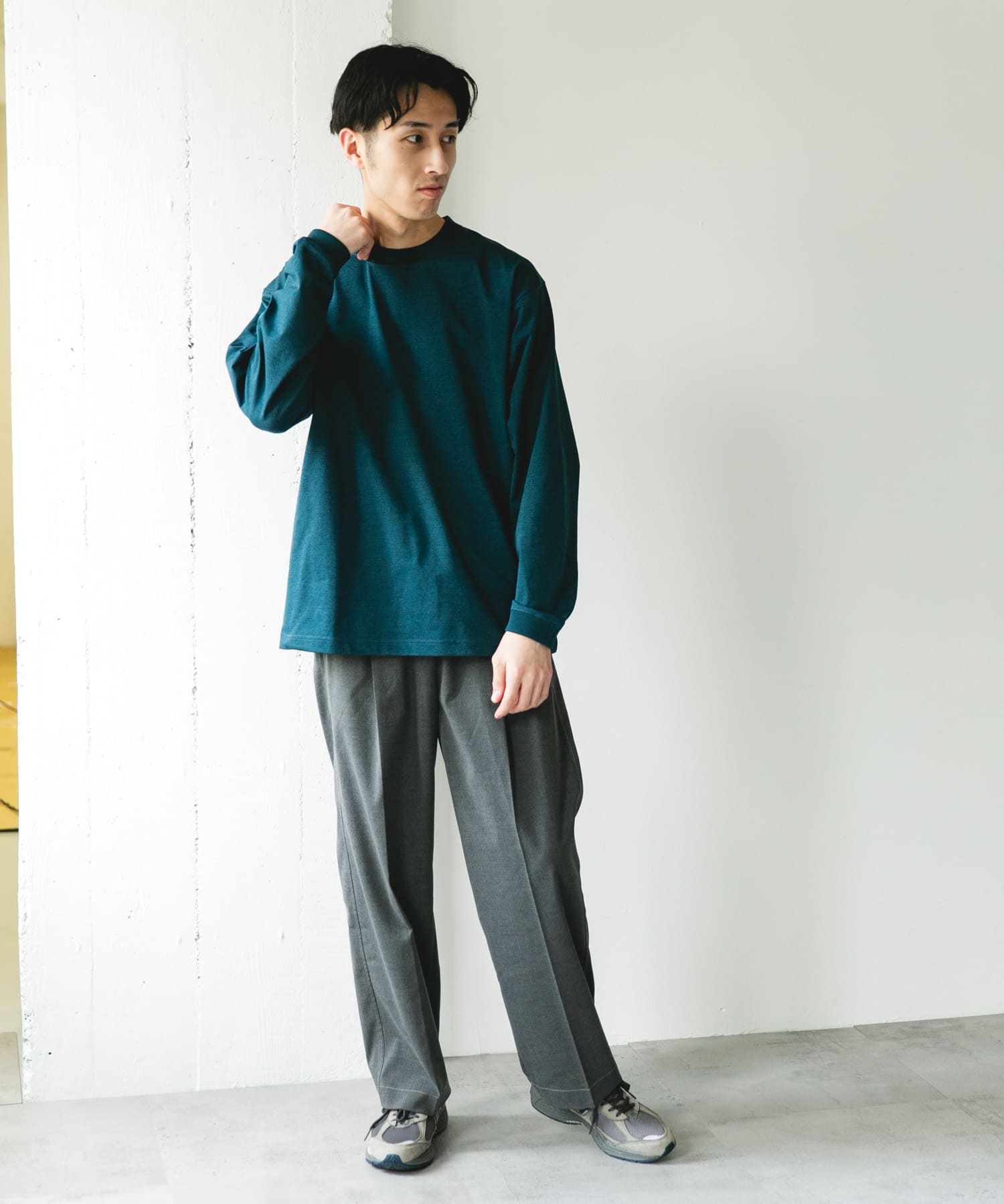 『吸水速乾/接触冷感/イージーケア』クイックドライ ロングスリーブTシャツ BLUE GREEN M