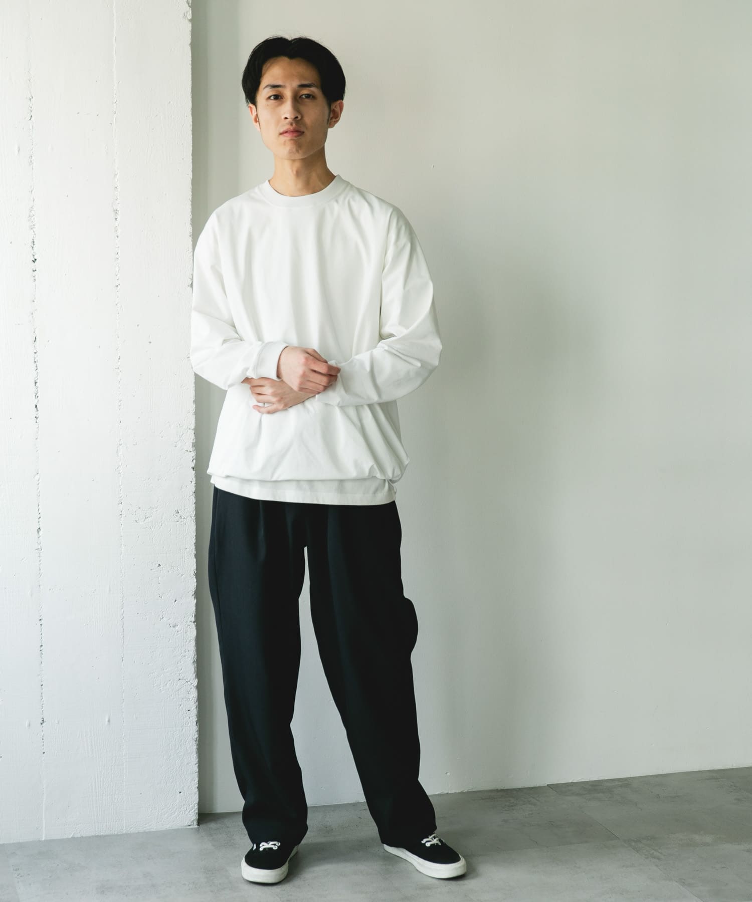 『吸水速乾/接触冷感/イージーケア』クイックドライ ドロストロングスリーブTシャツ WHITE M