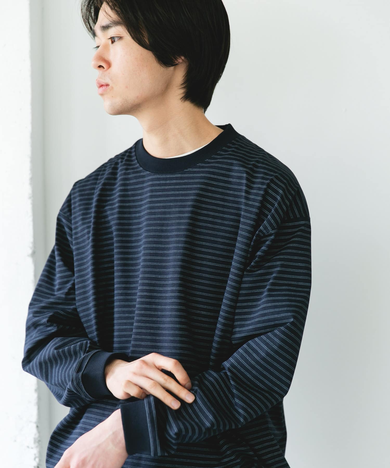 『吸水速乾/接触冷感/イージーケア』クイックドライ ドロストロングスリーブTシャツ NVYxGRY L