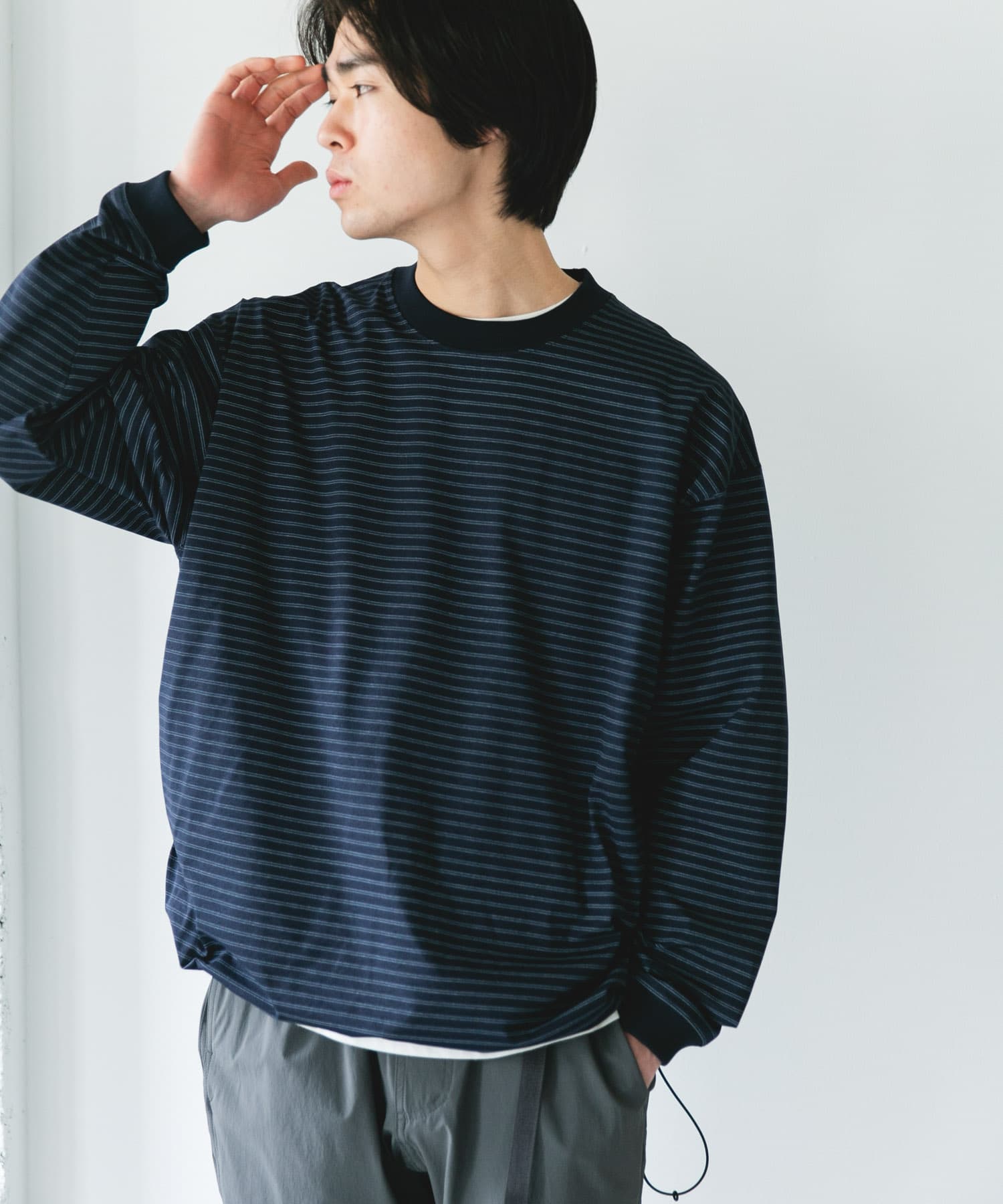 『吸水速乾/接触冷感/イージーケア』クイックドライ ドロストロングスリーブTシャツ NVYxGRY L