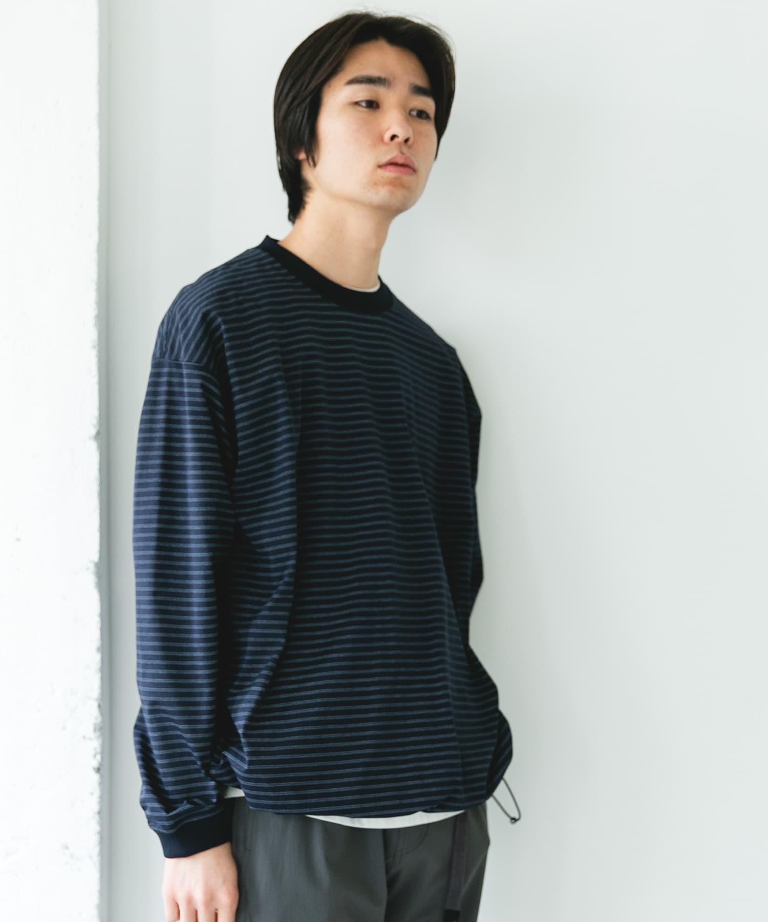 『吸水速乾/接触冷感/イージーケア』クイックドライ ドロストロングスリーブTシャツ NVYxGRY L