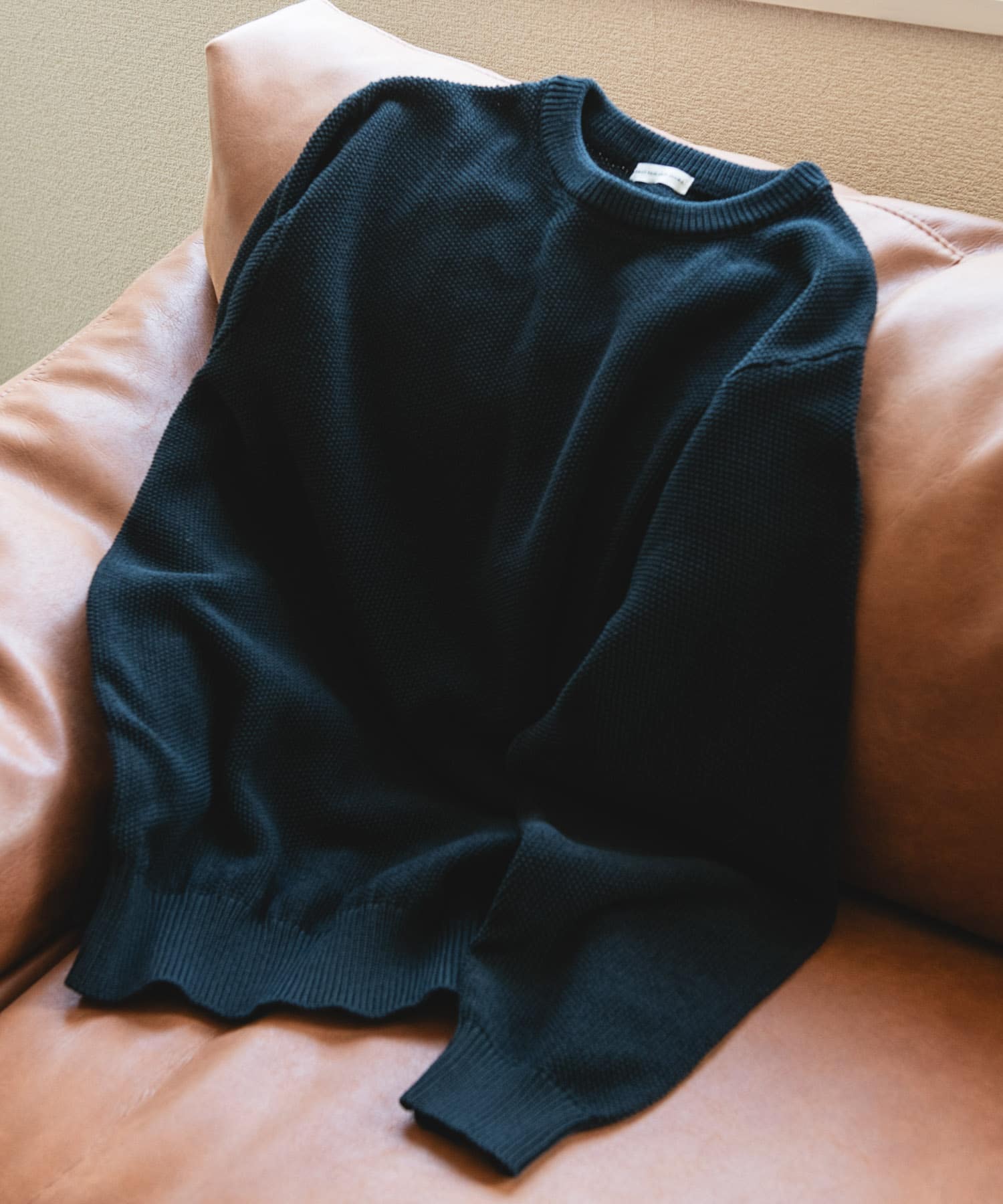 『吸水速乾/防シワ/イージーケア/UVカット』DRYMIX カノコロングスリーブクルーネックニット BLACK M