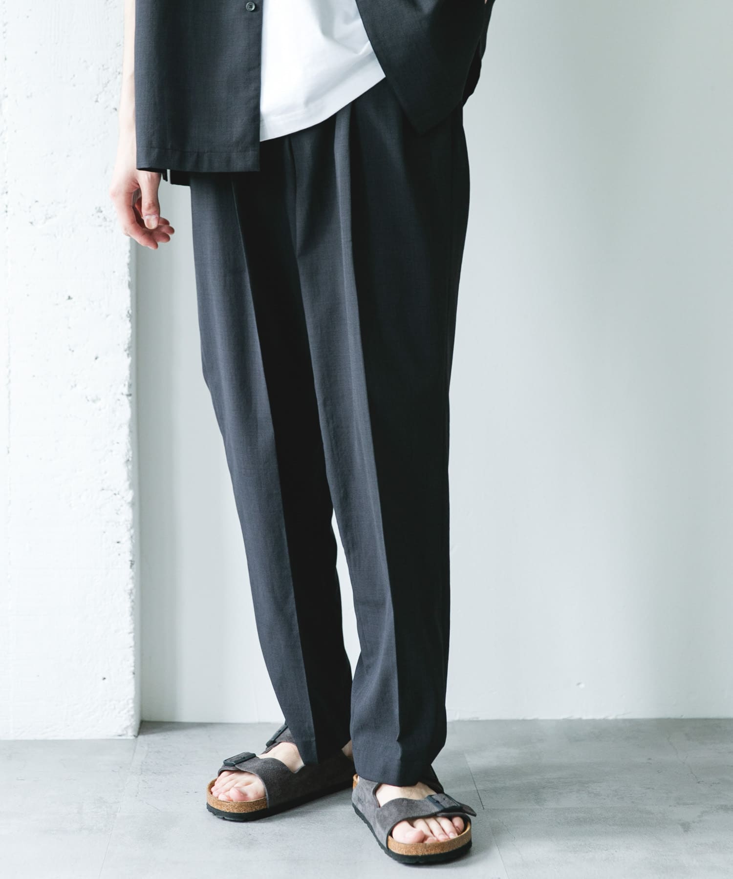 『イージーケア/速乾/UVカット』クイックドライ 2タック ワイドトラウザー