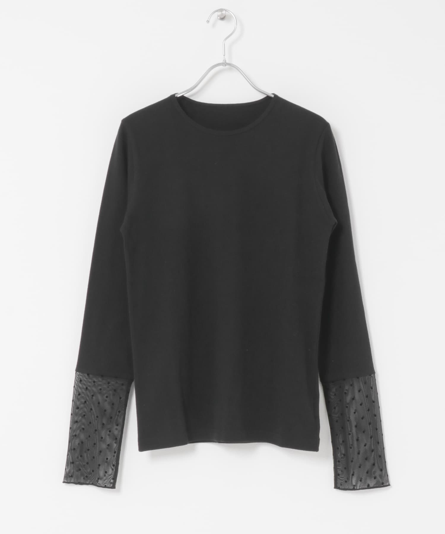 袖ドット柄切替ロングスリーブTシャツ