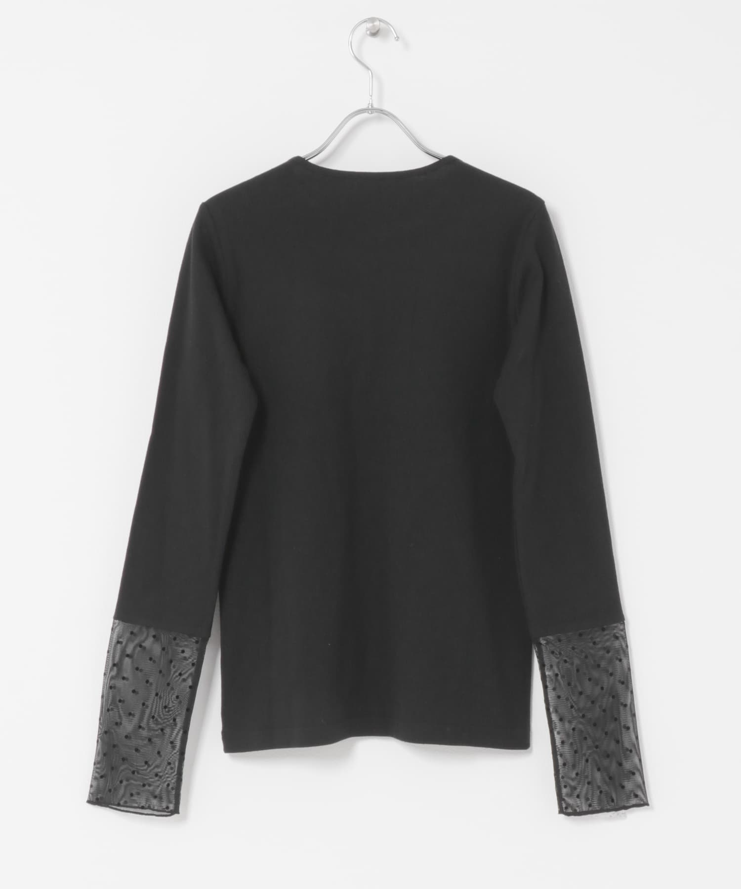 袖ドット柄切替ロングスリーブTシャツ BLACK Free