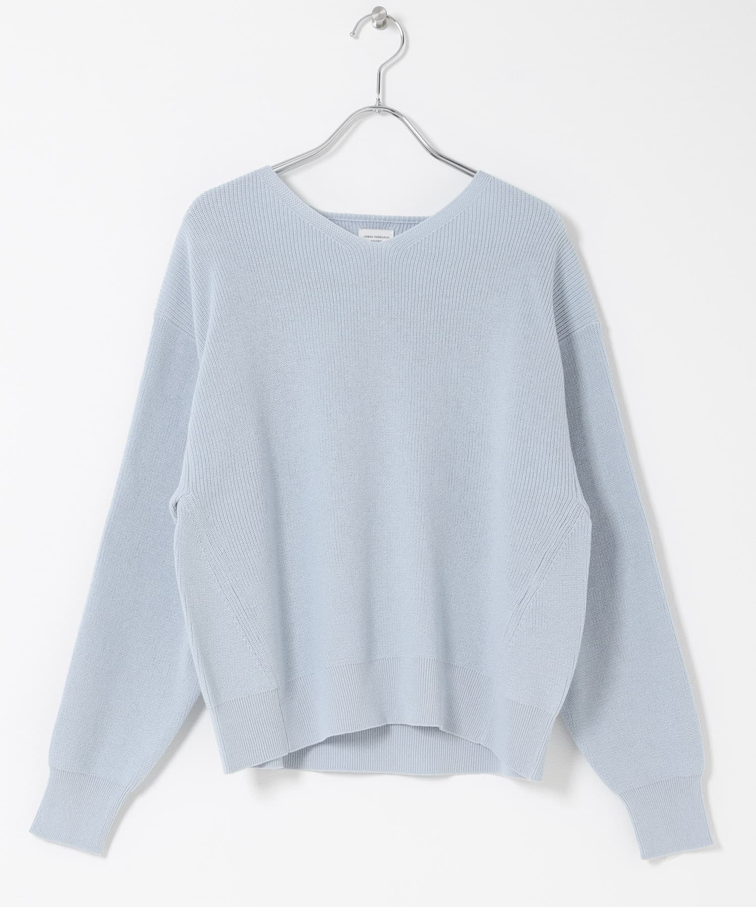 コットン畦Vネックニット SAX Free