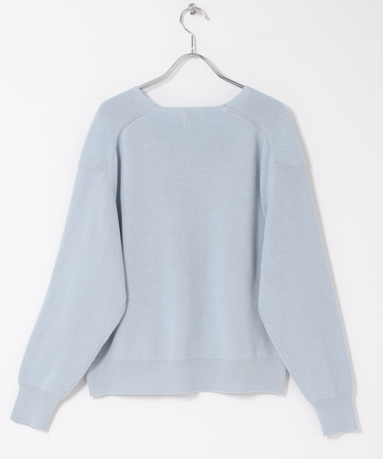 コットン畦Vネックニット SAX Free