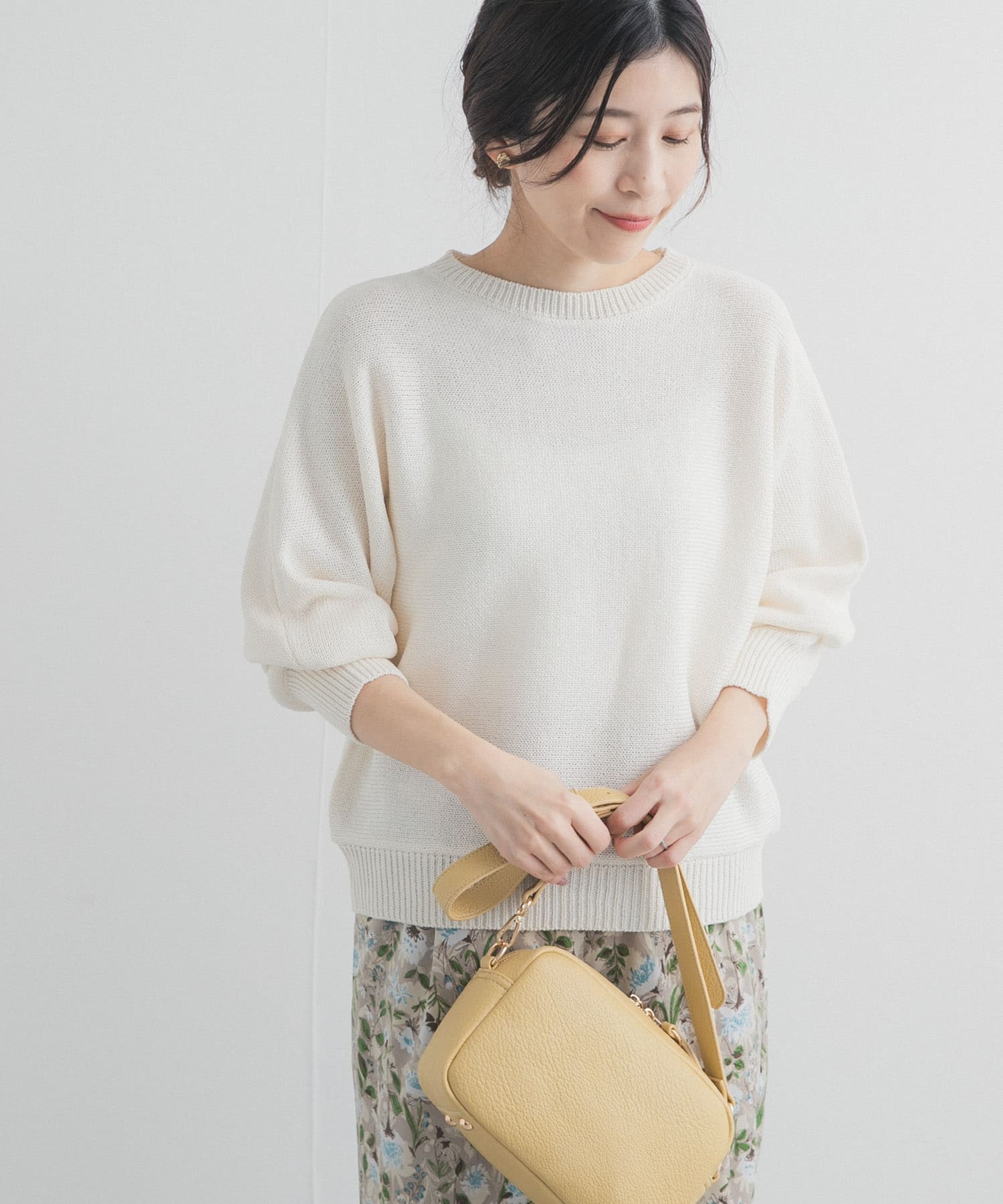 リネン混スラブドルマンニット