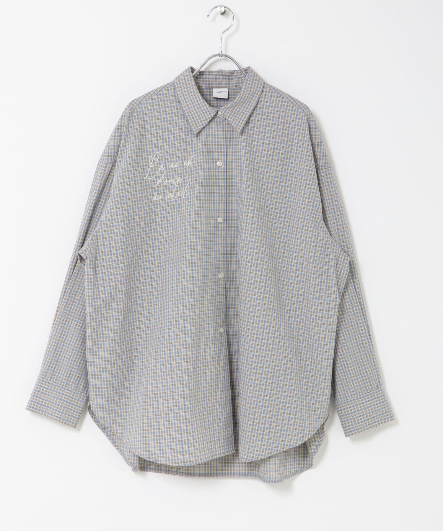 刺繍チェックシャツ