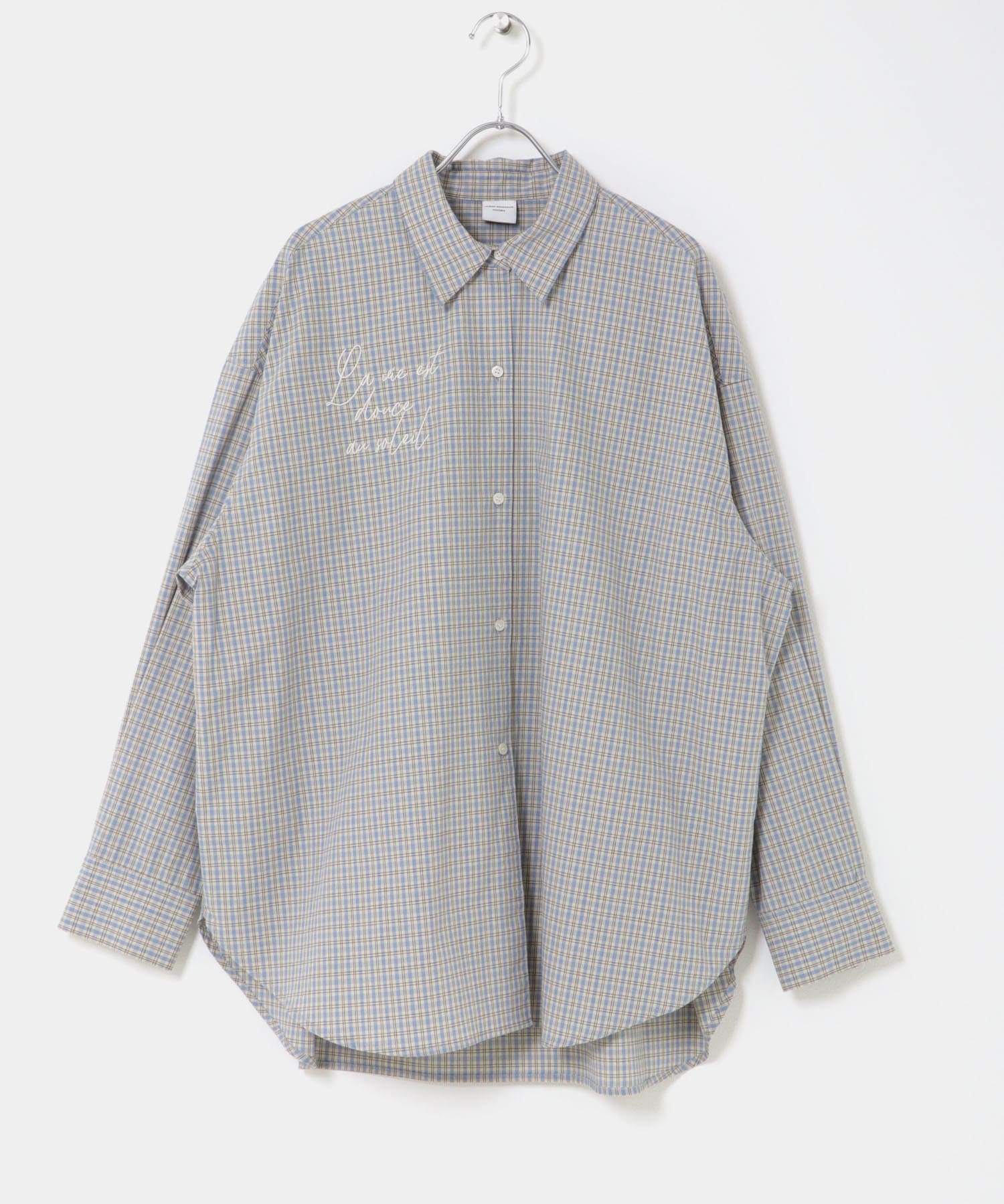 刺繍チェックシャツ SAX Free