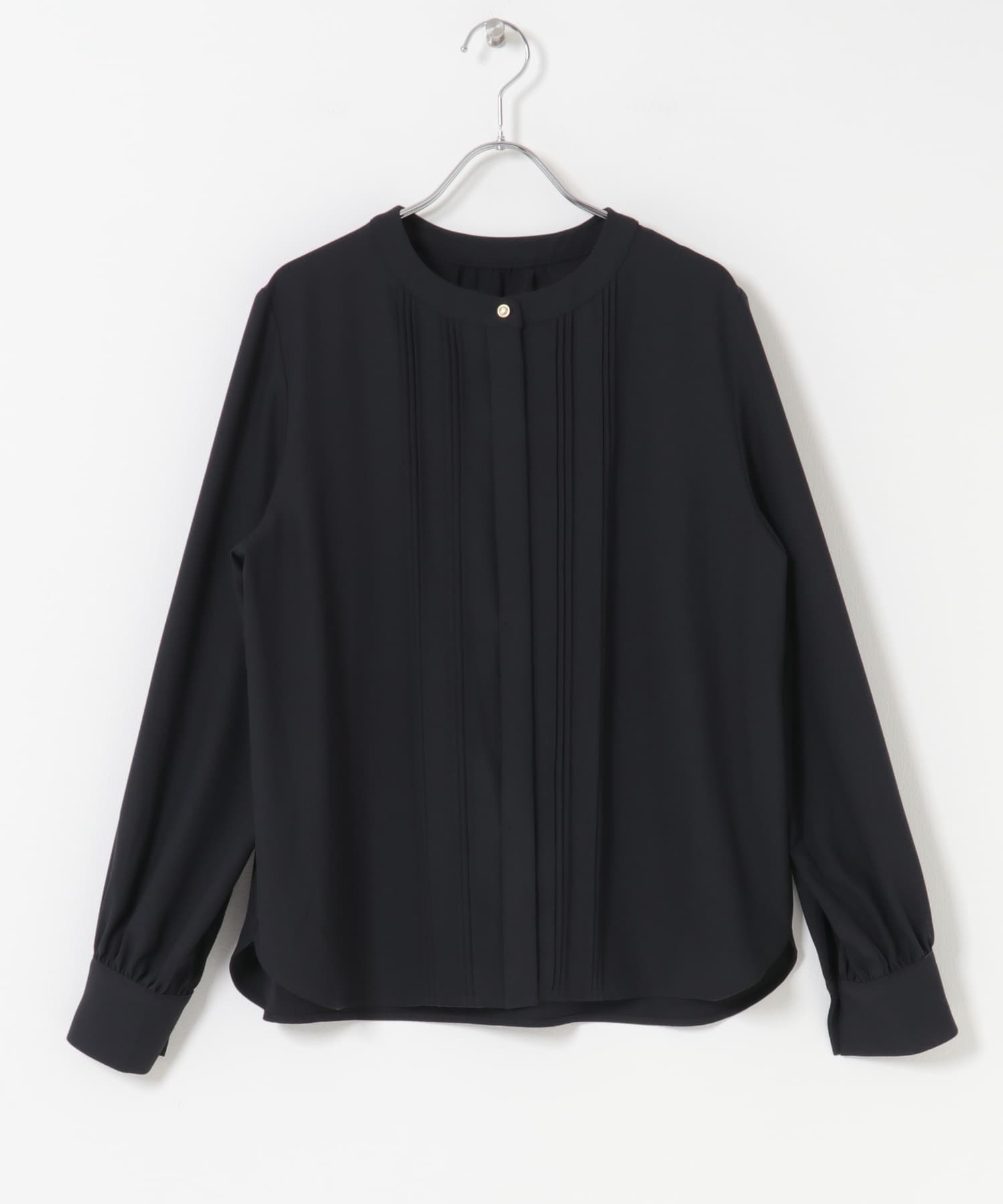 ピンタックゴールドボタンブラウス NAVY Free