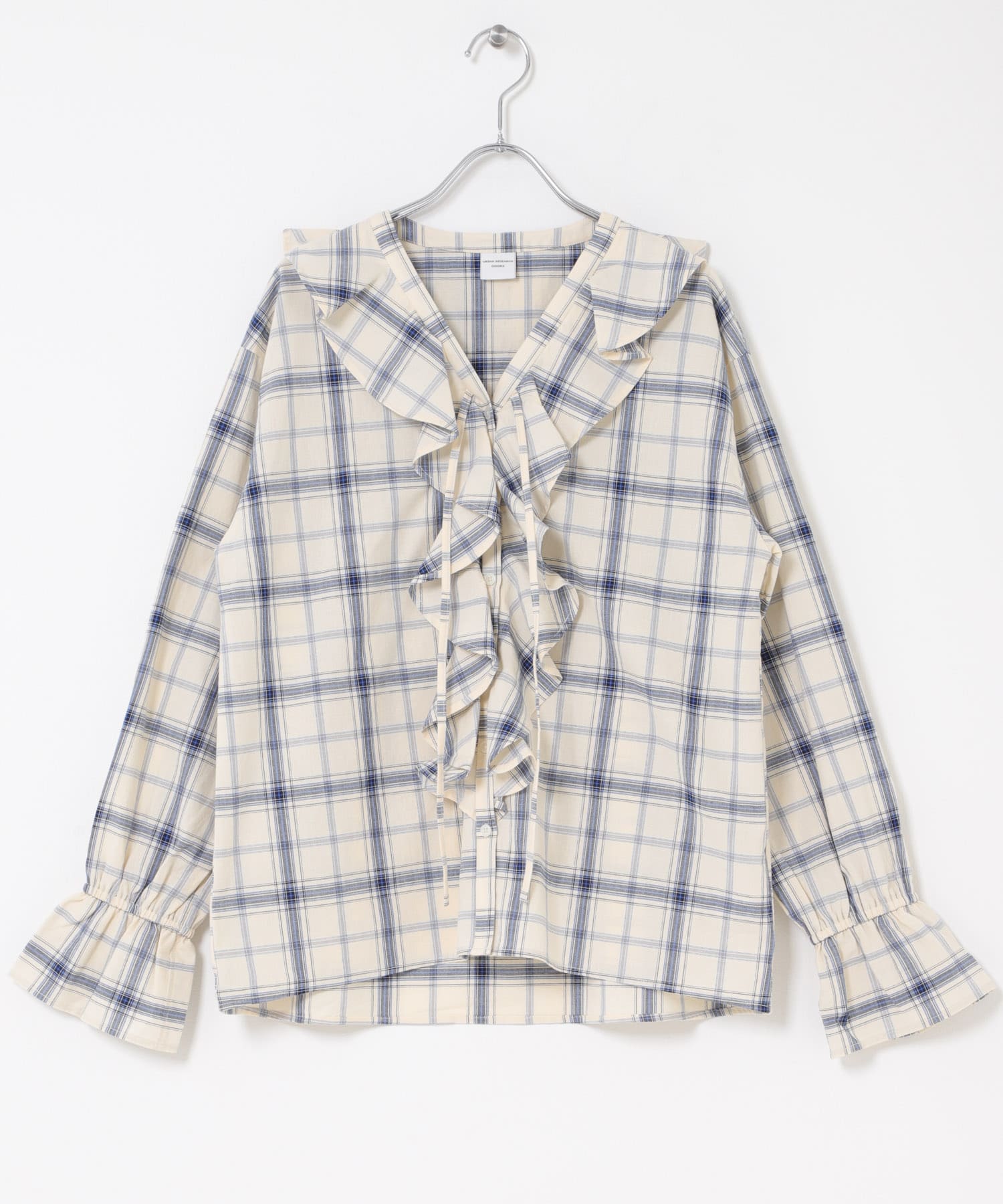 チェックフリルブラウス BLUE系 Free