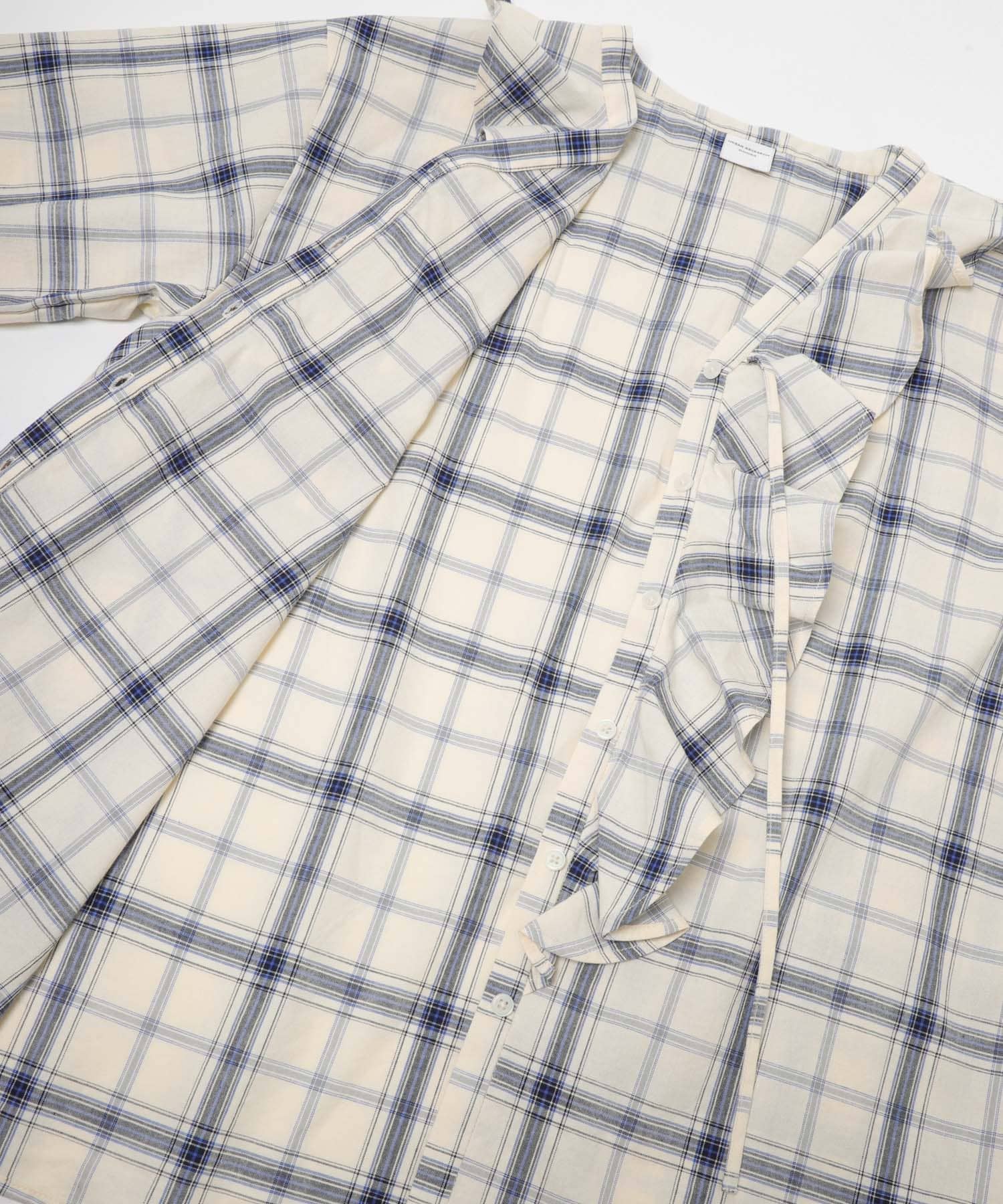 チェックフリルブラウス BLUE系 Free