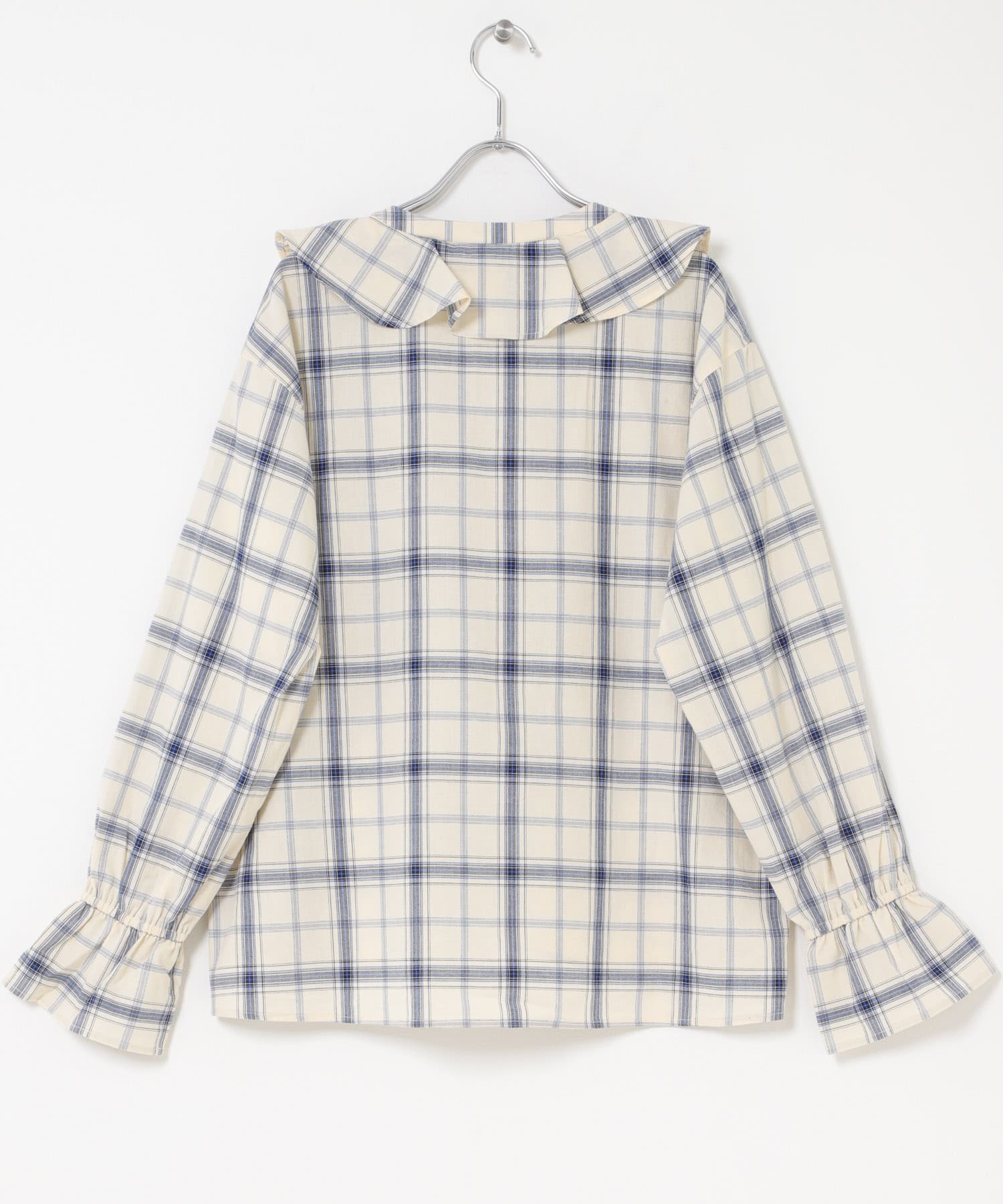 チェックフリルブラウス BLUE系 Free