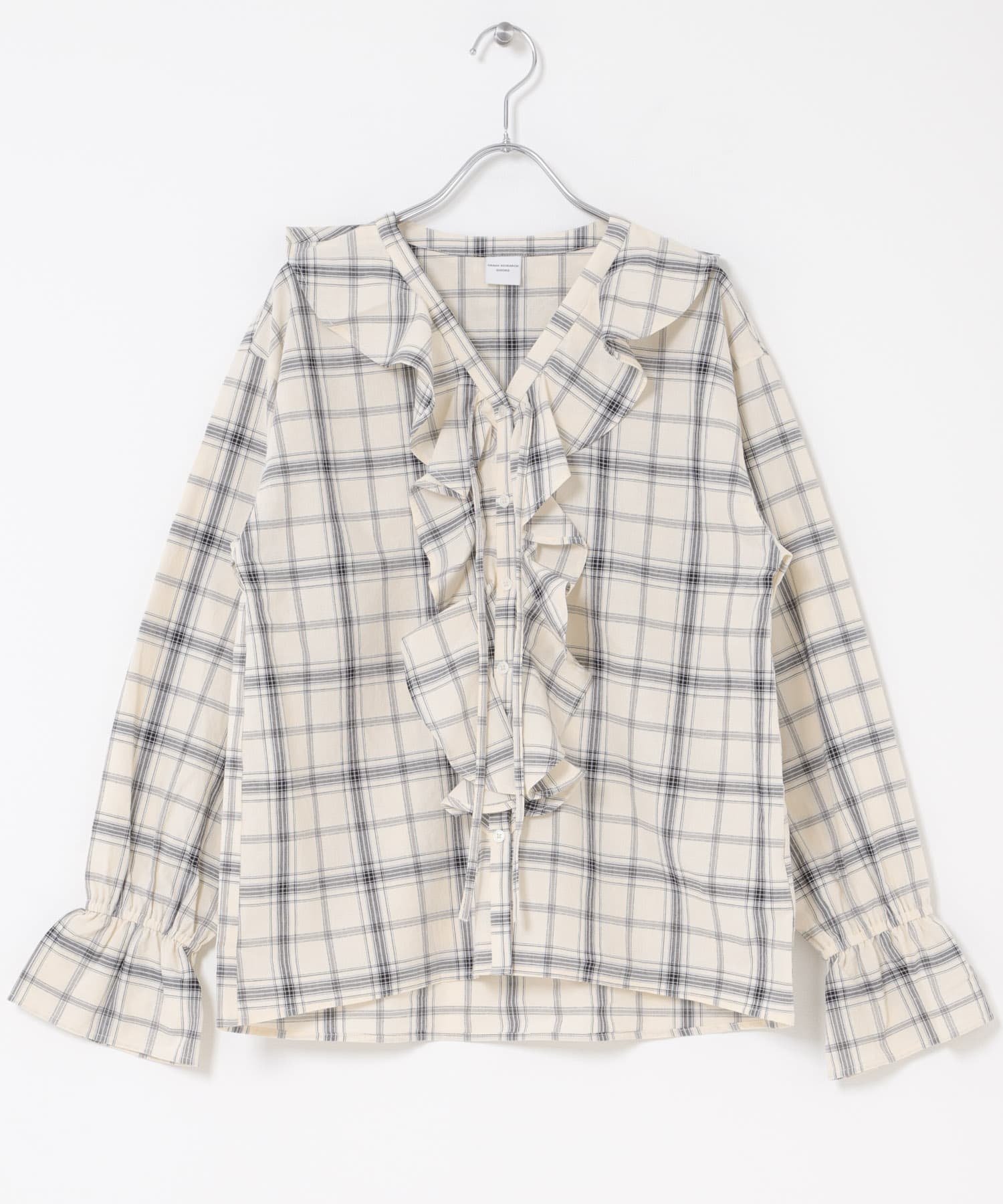 チェックフリルブラウス BLACK系 Free