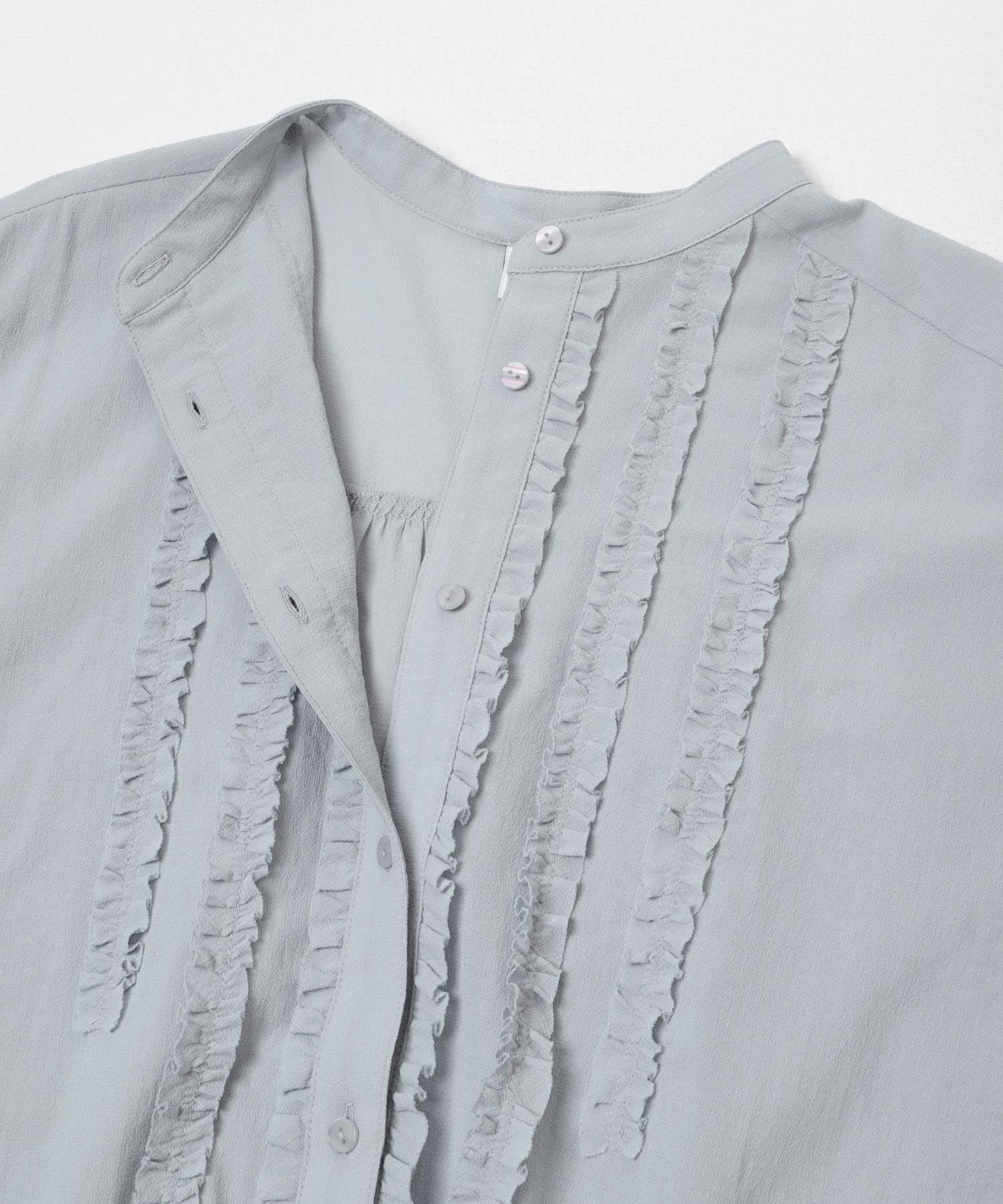 フロントフリルスタンドカラーブラウス SAX Free