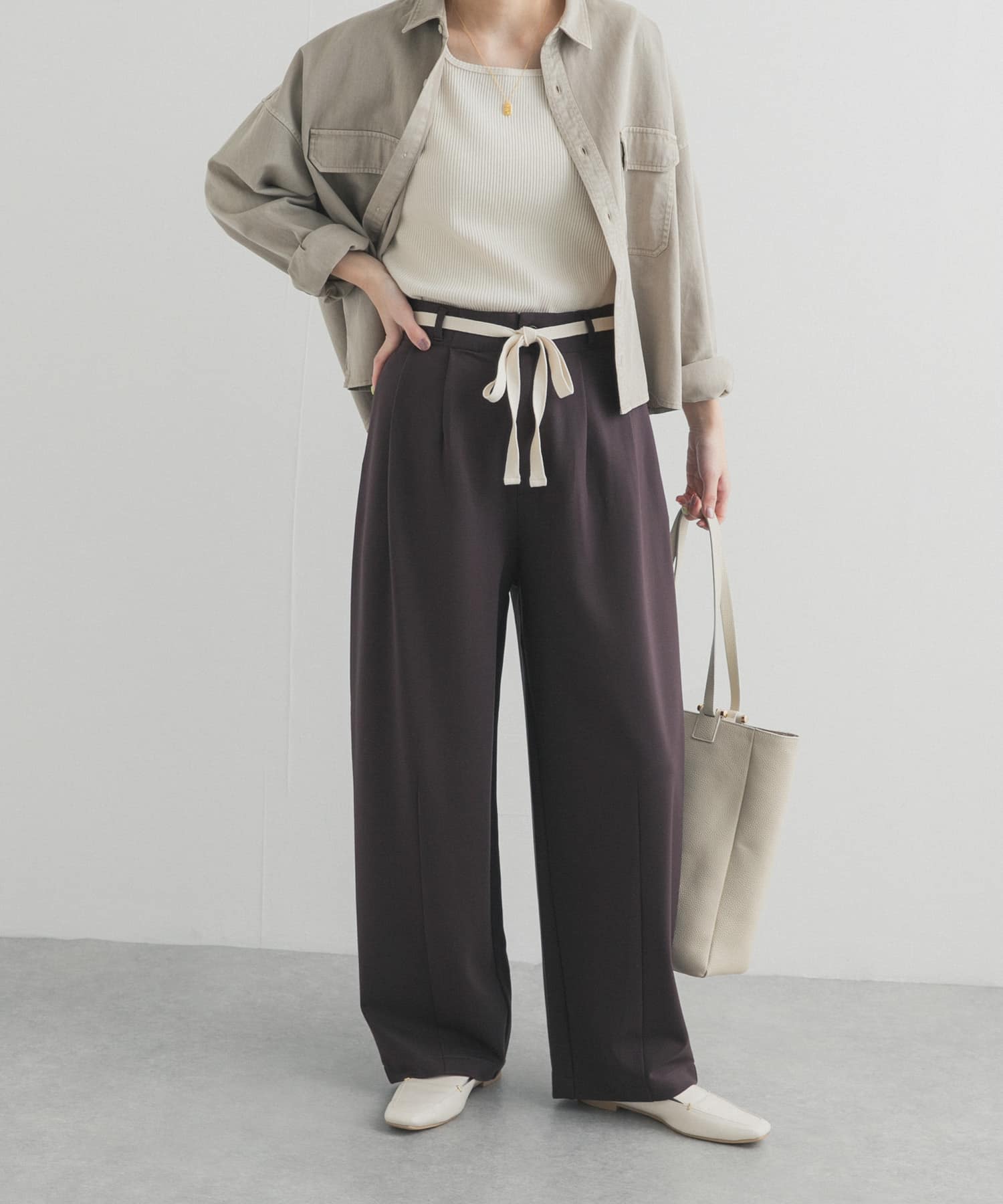 ウエストリボンカットカーブパンツ