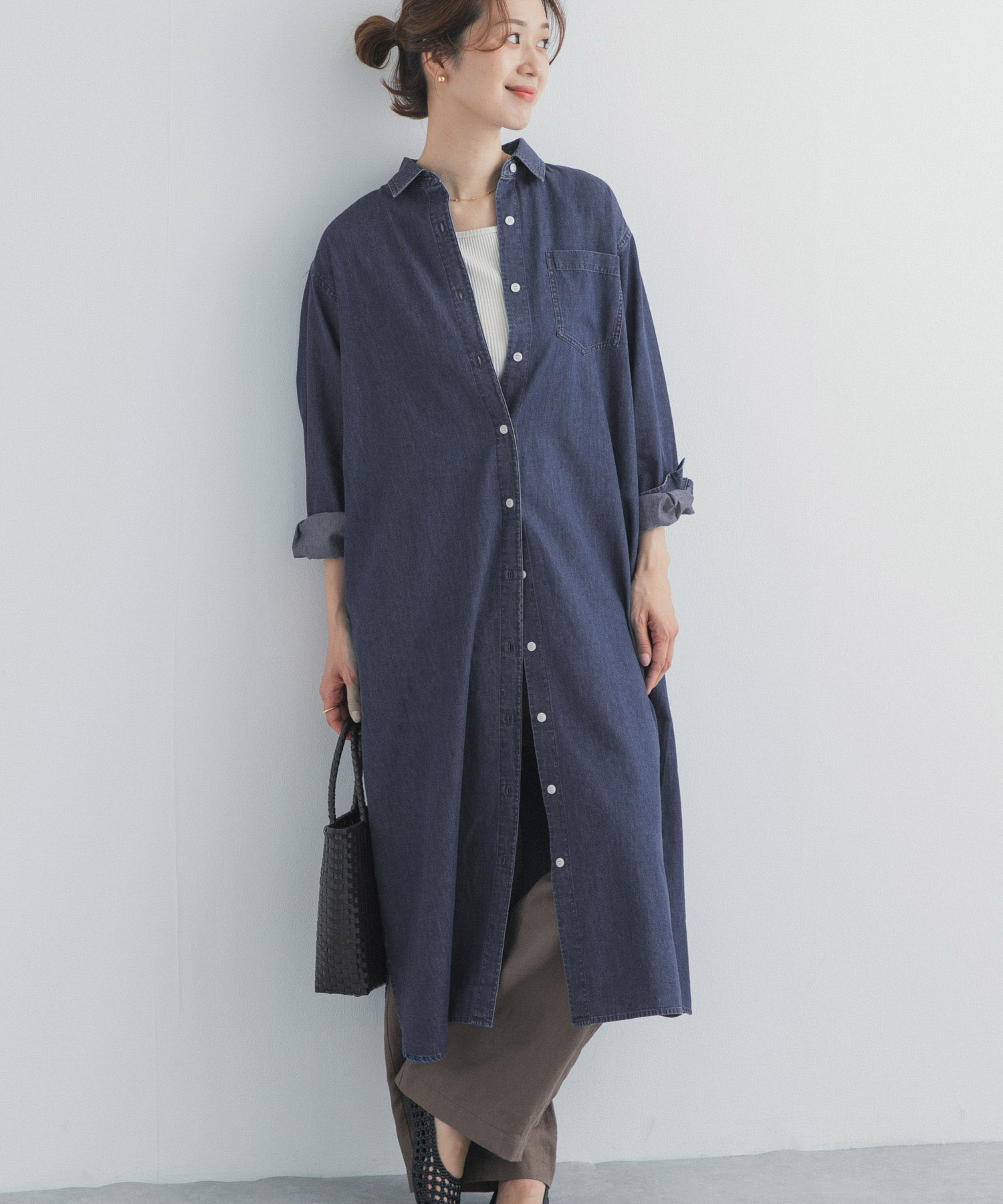 ライトコットンデニムシャツワンピース
