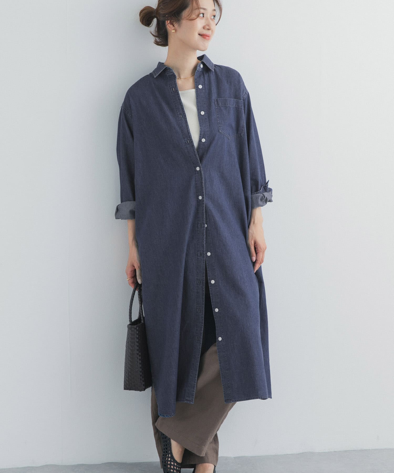 ライトコットンデニムシャツワンピース