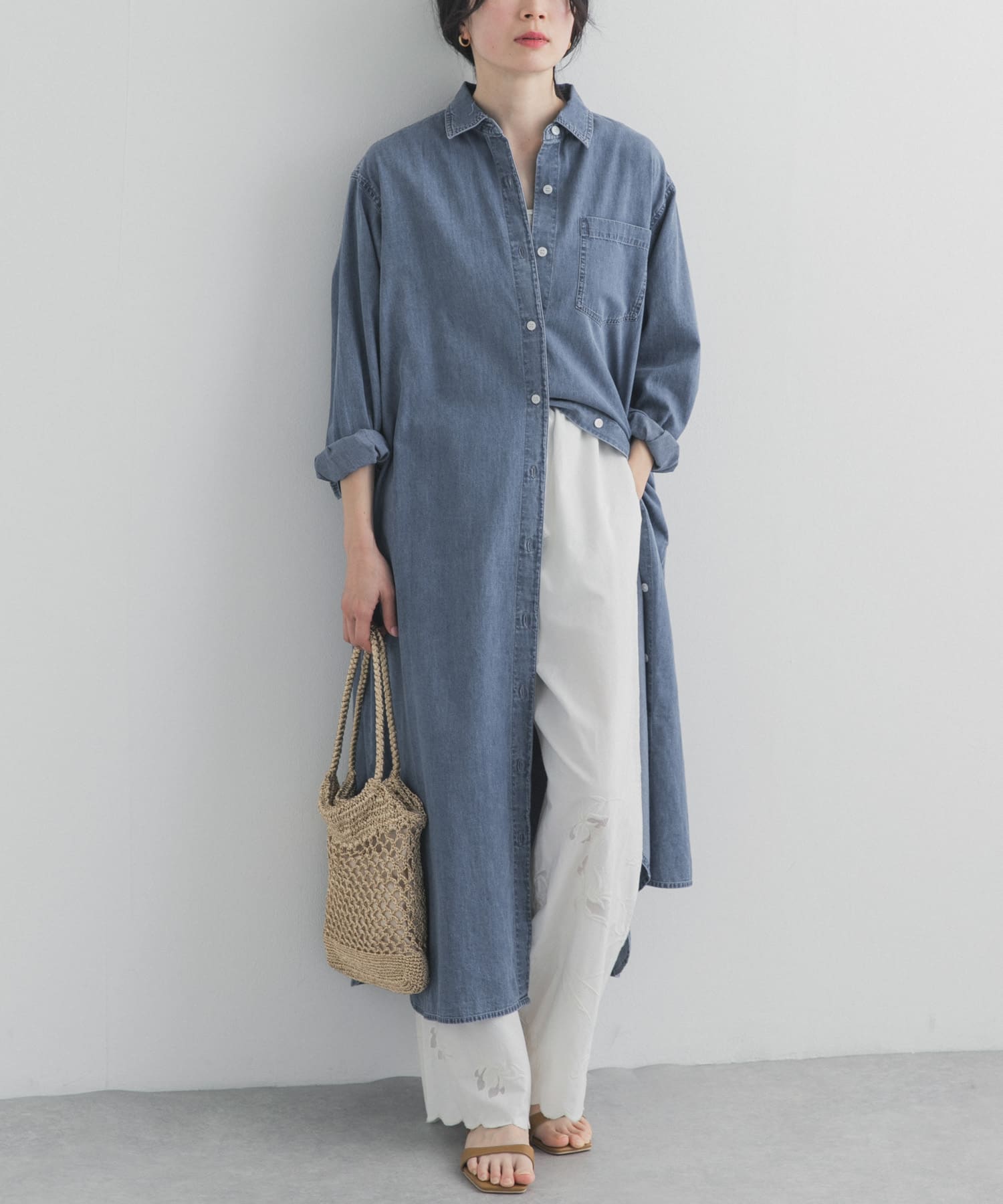 ライトコットンデニムシャツワンピース