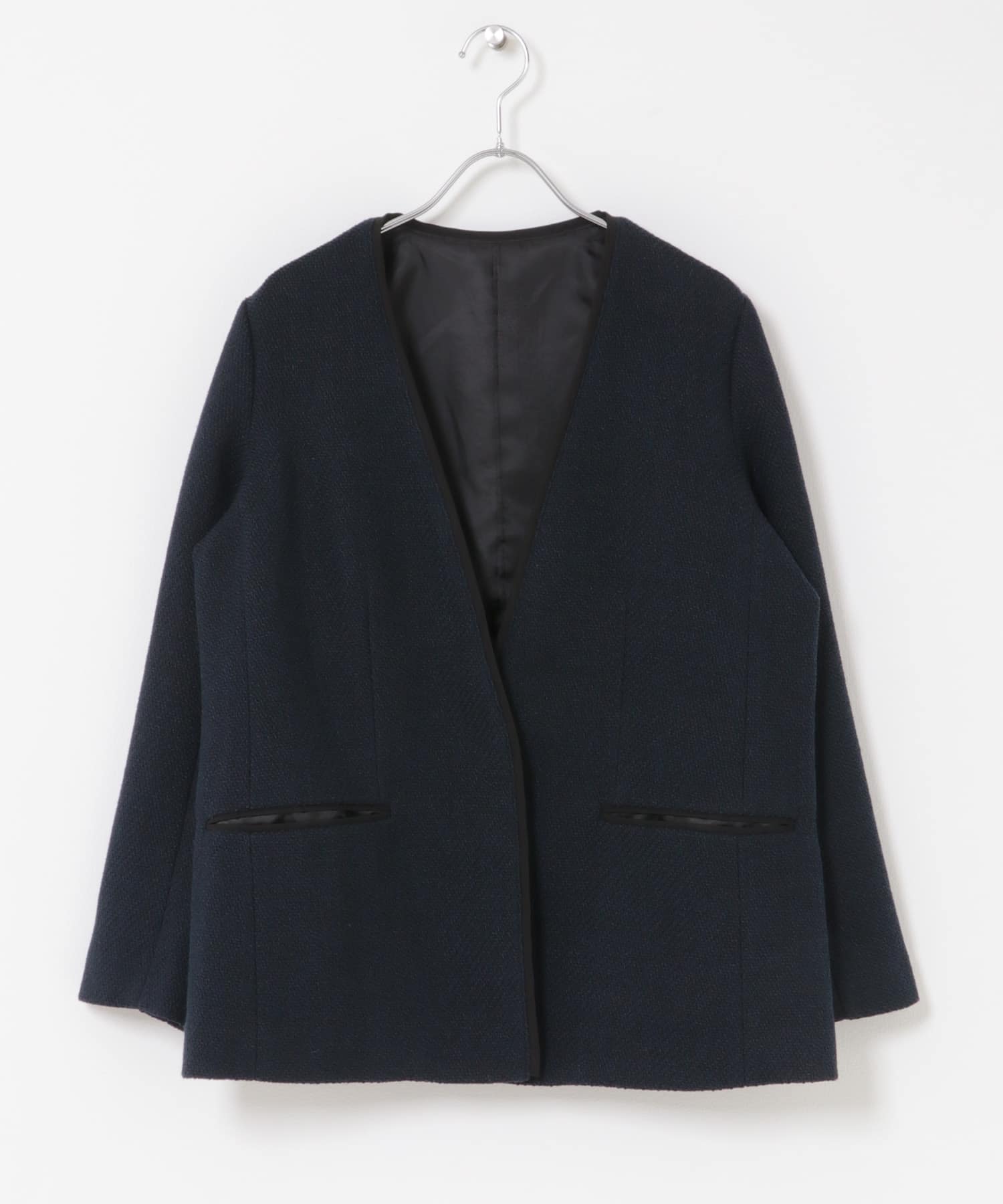 ツィードVネックロングジャケット NAVY Free