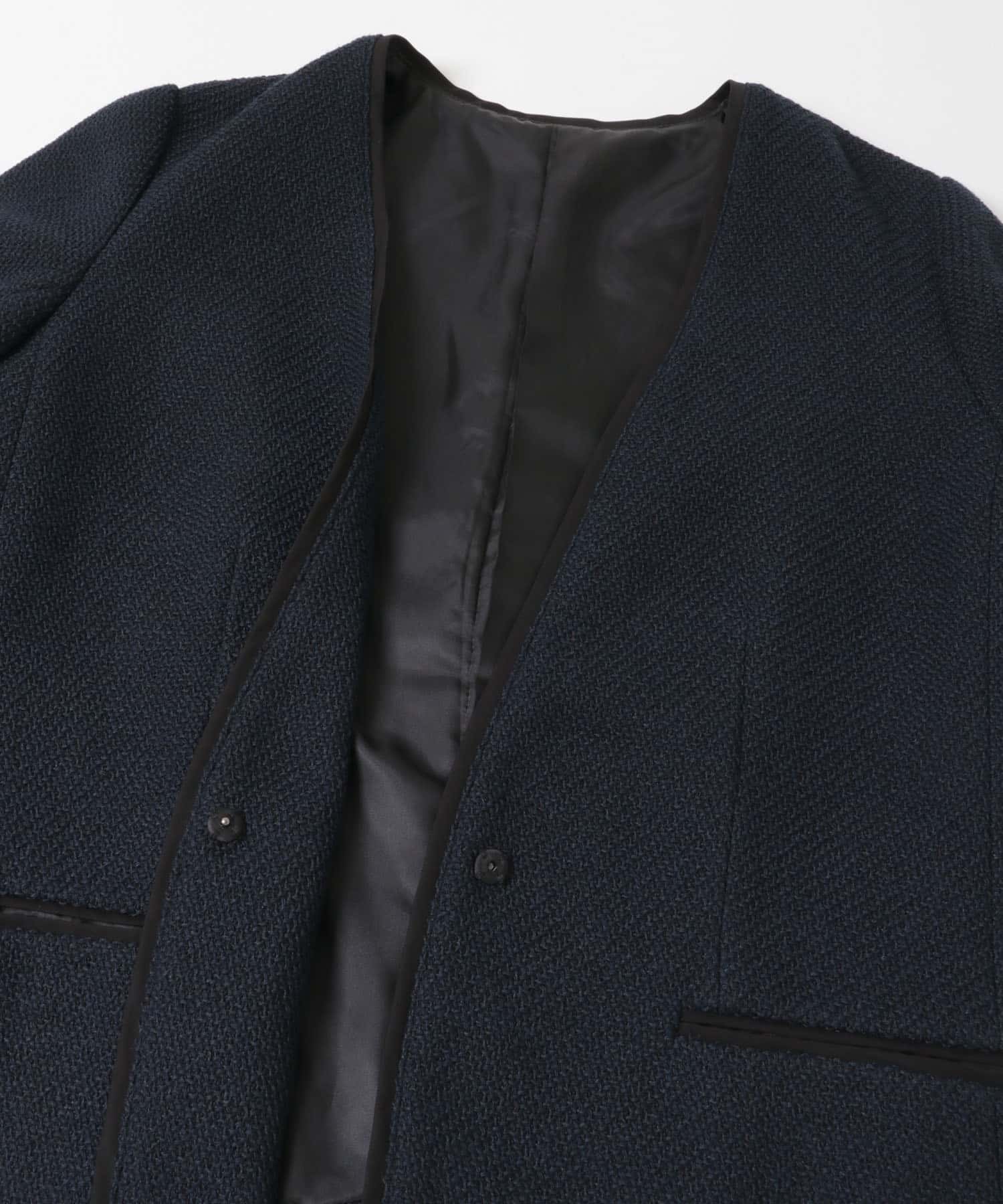 ツィードVネックロングジャケット NAVY Free