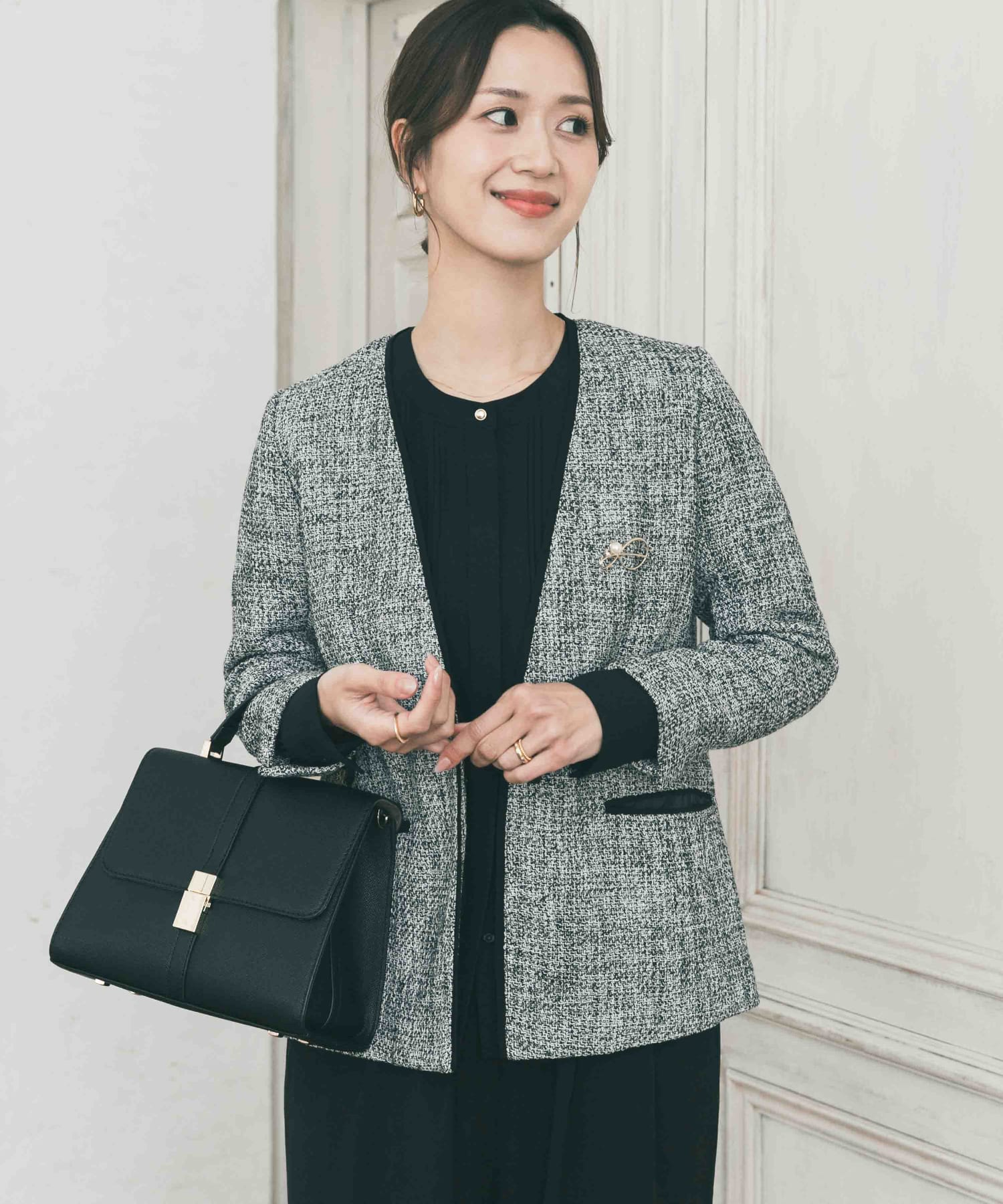 ツィードVネックロングジャケット