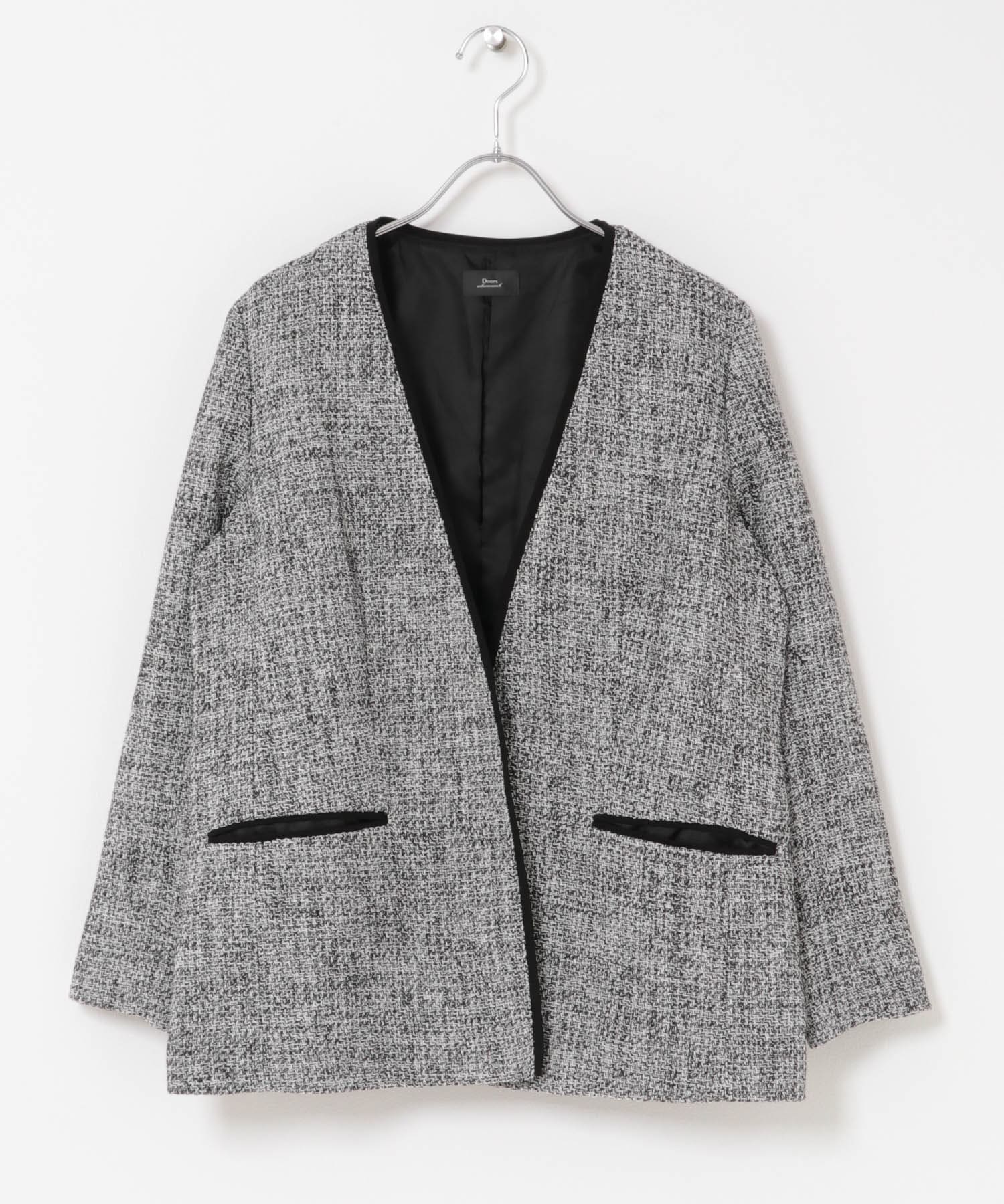 ツィードVネックロングジャケット(Free OFF×BLK): ドレスライン｜URBAN