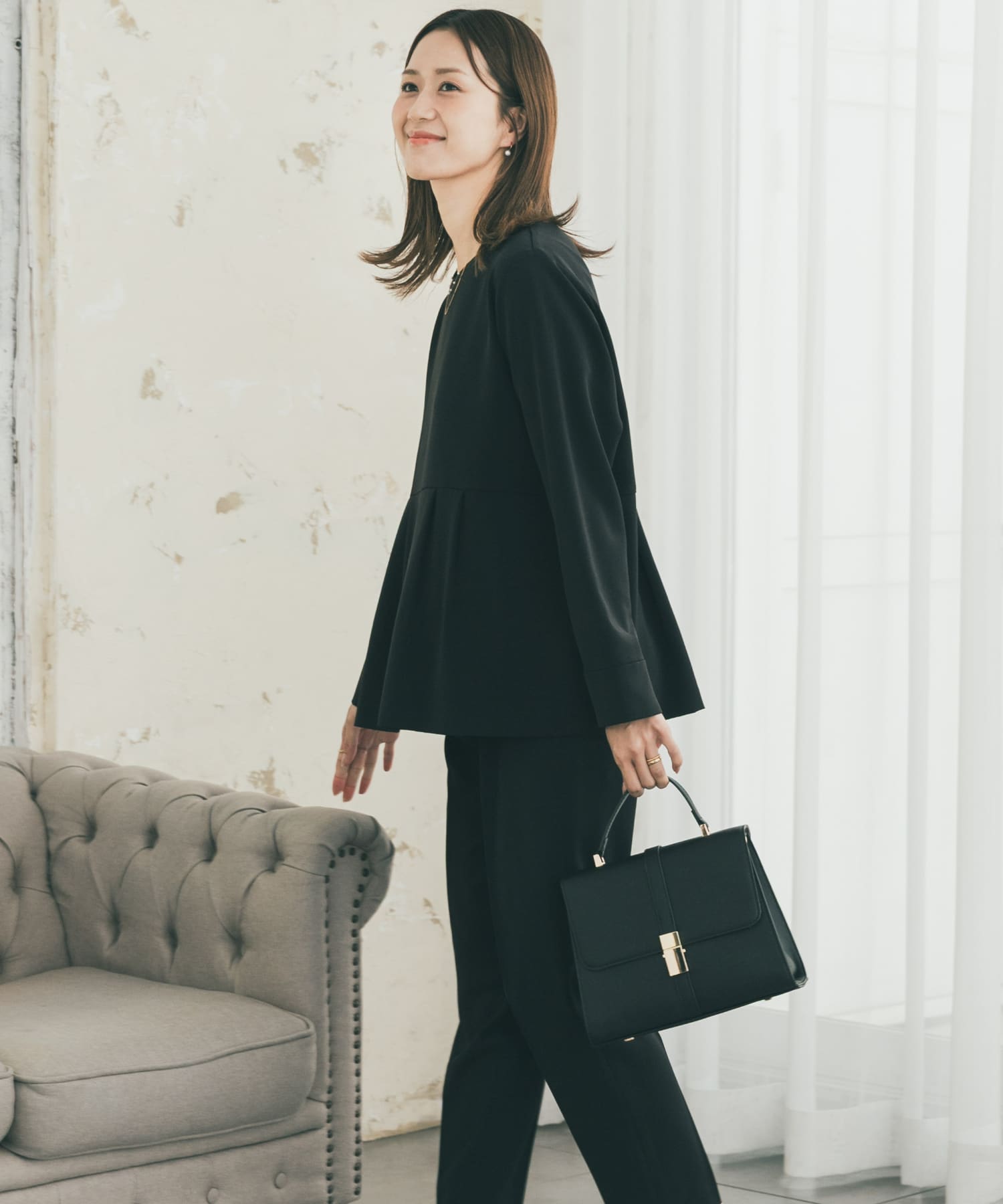 ペプラムトップスセットアップ(S BLACK): ドレスライン｜URBAN