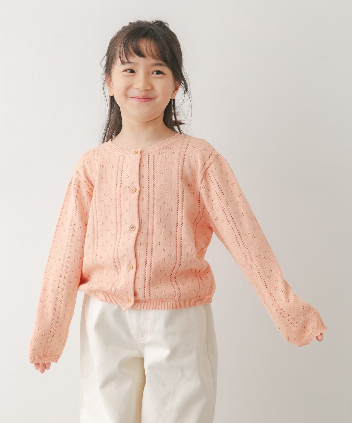 透かし編みカーディガン(KIDS)(120(115-125) PEACH): キッズ｜URBAN