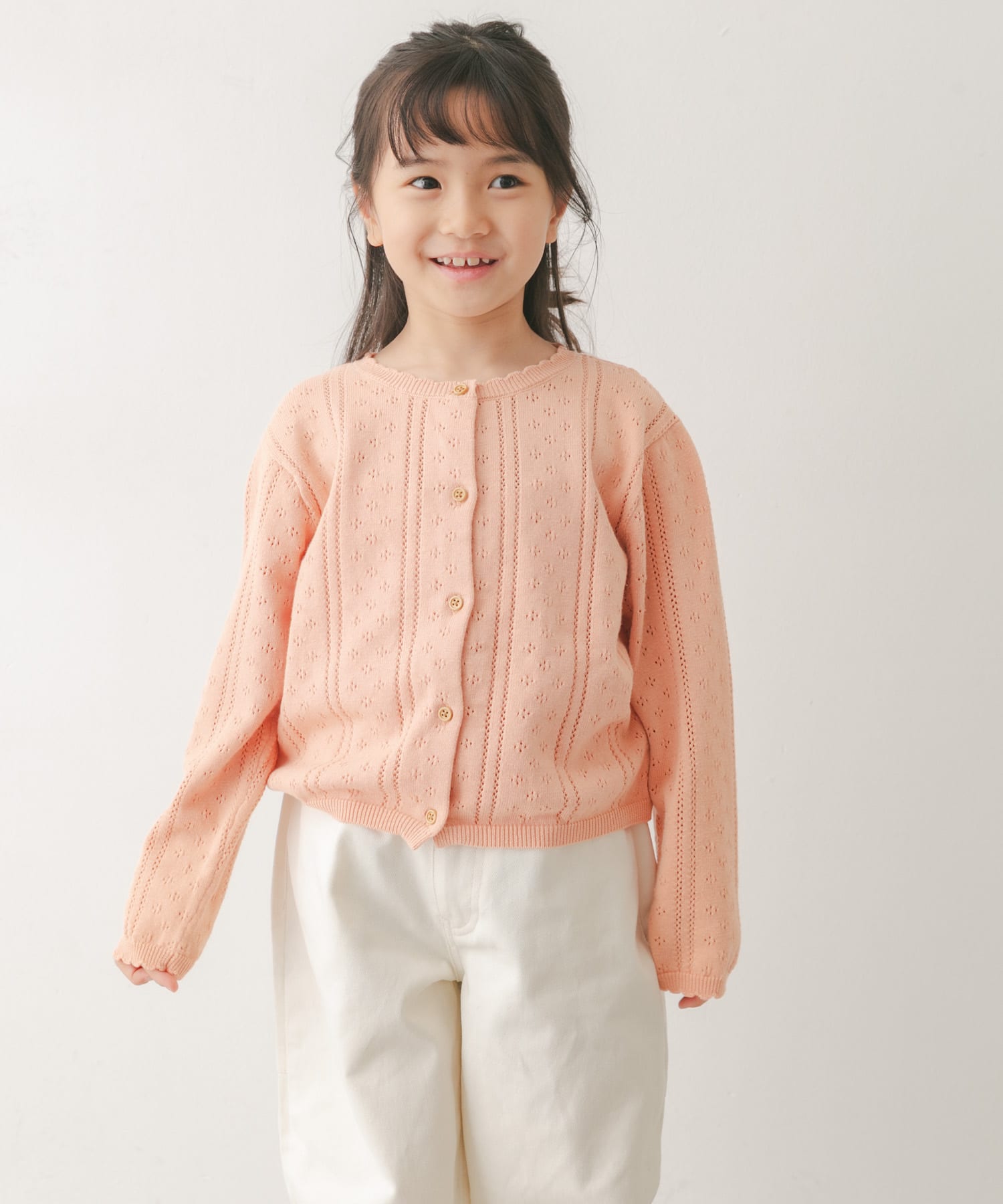 透かし編みカーディガン(KIDS)(120(115-125) PEACH): キッズ｜URBAN