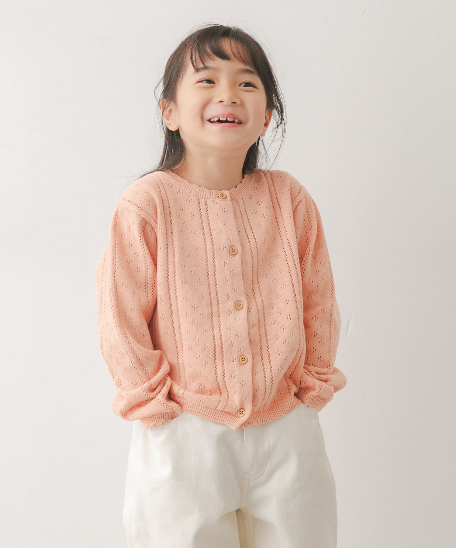 透かし編みカーディガン(KIDS)(120(115-125) PEACH): キッズ｜URBAN