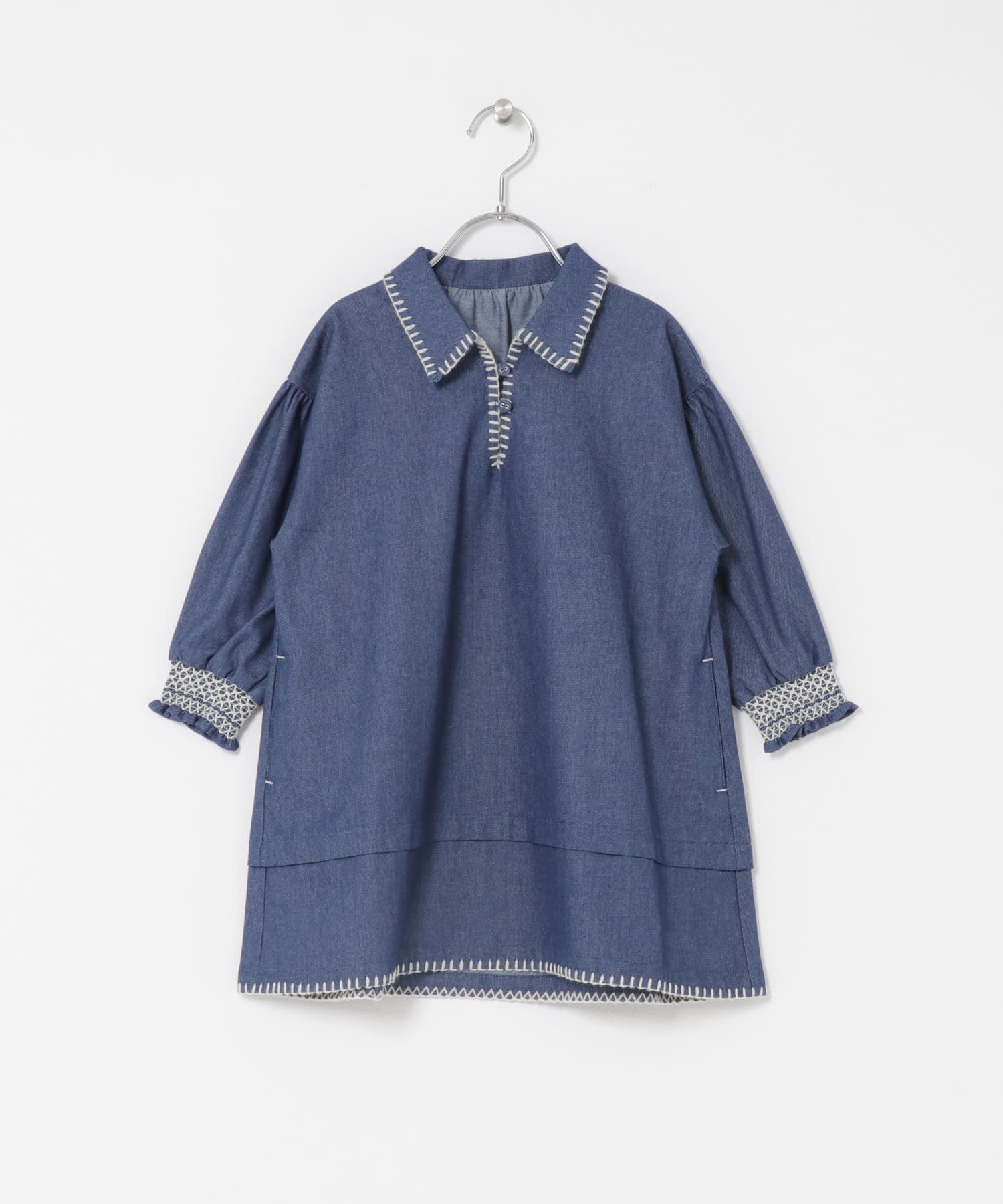 『150サイズあり』デニム刺繍ワンピース(KIDS) ONE WASH 105(100-110)