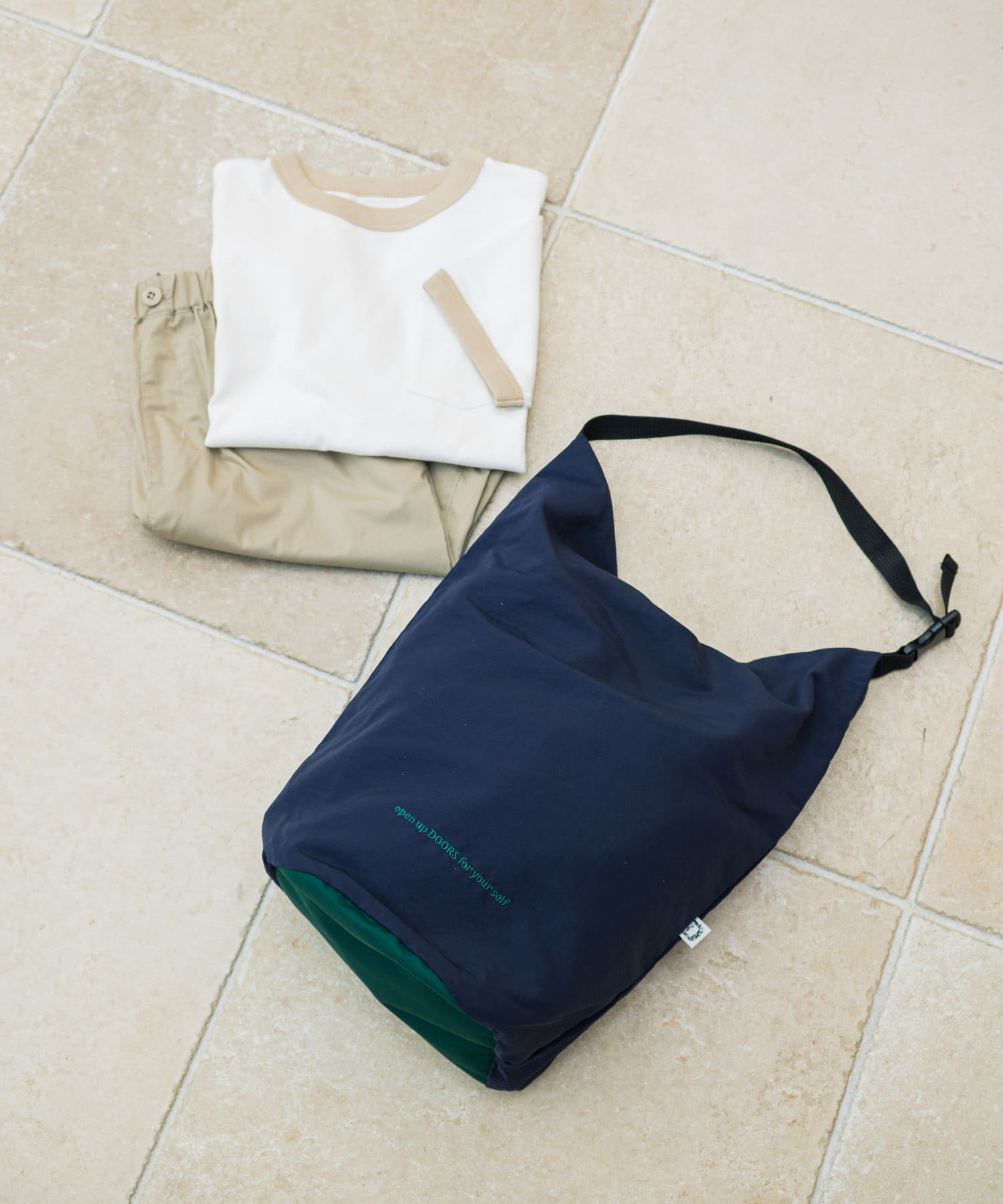 撥水ロールアップバッグ(KIDS) NVY×GRN One