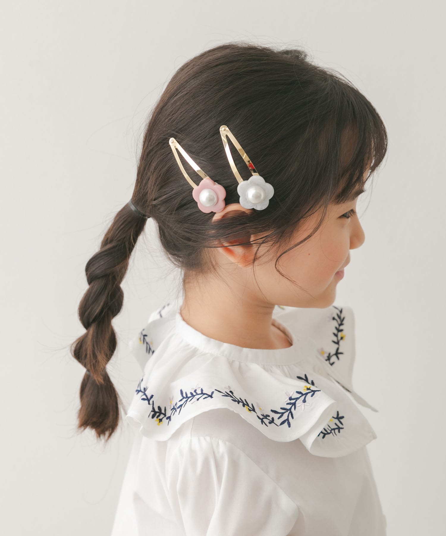 フワラーモチーフヘアピン(KIDS) PNK×WHT One