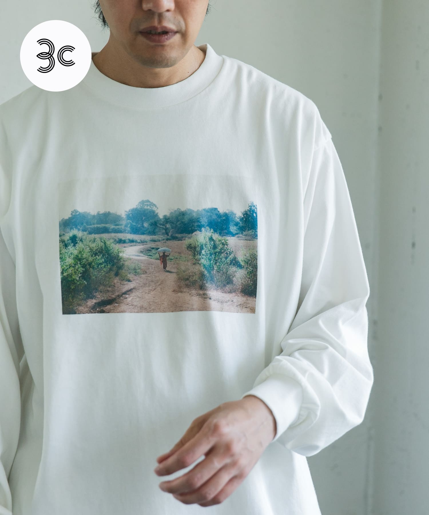 Grow Organic フォトプリントロングスリーブTシャツ