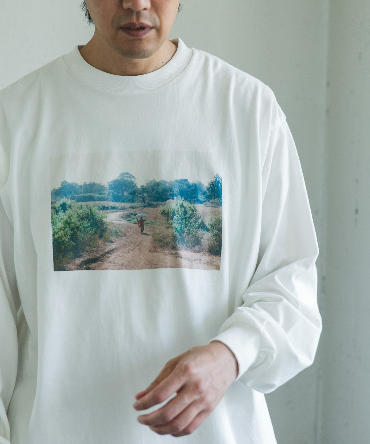 Grow Organic フォトプリントロングスリーブTシャツ