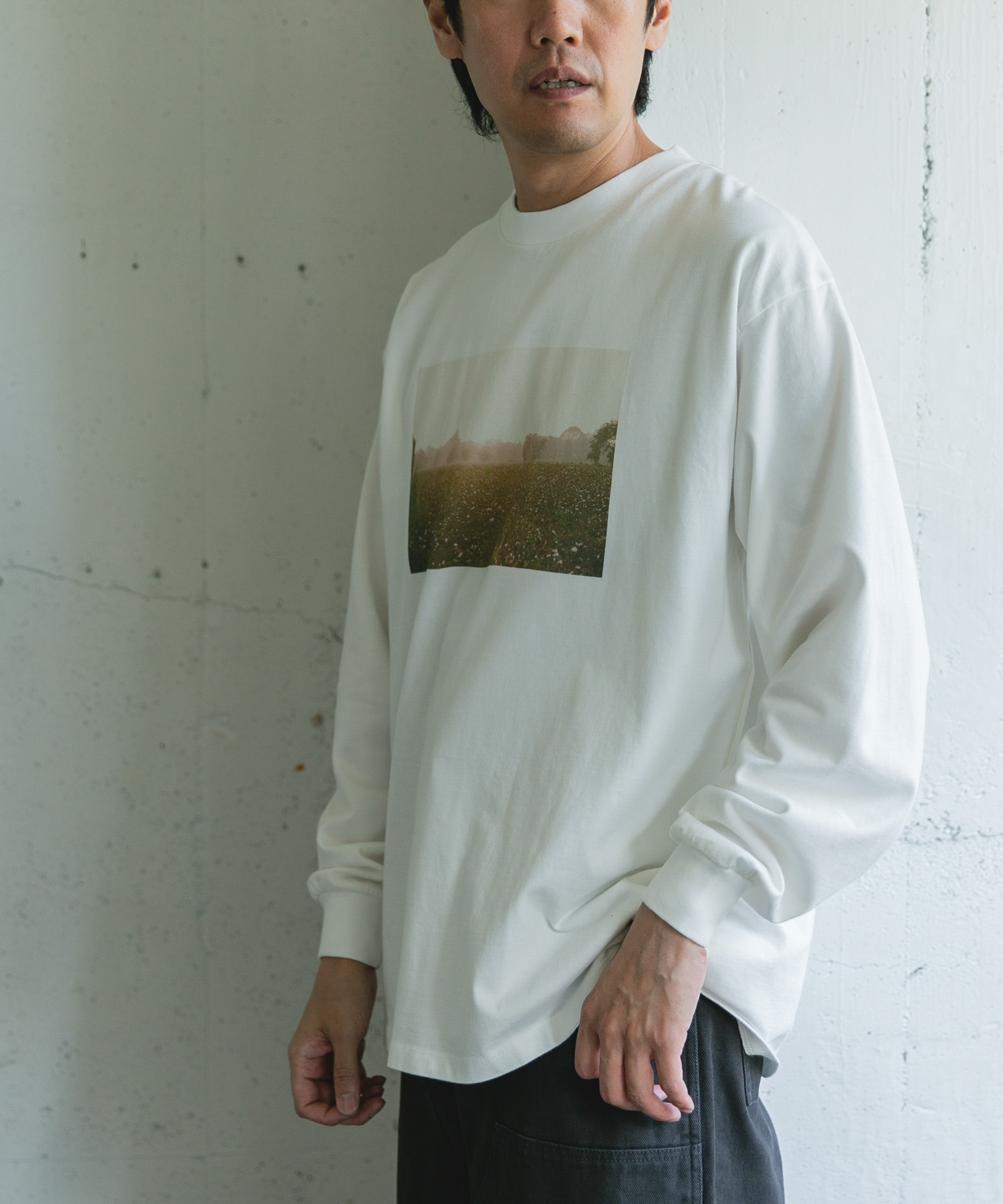 Grow Organic フォトプリントロングスリーブTシャツ