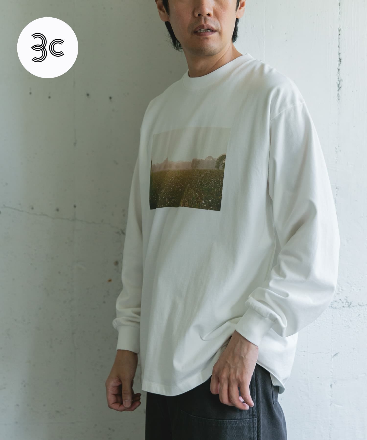 Grow Organic フォトプリントロングスリーブTシャツ