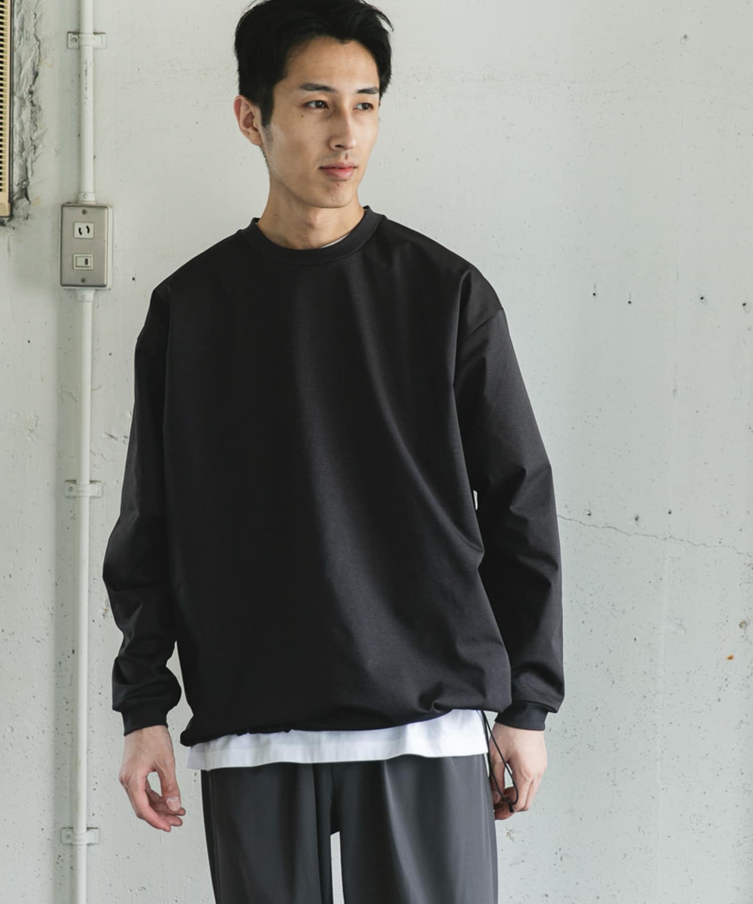 URD Drawstring Long-Sleeve T-shirts CHARCOAL M