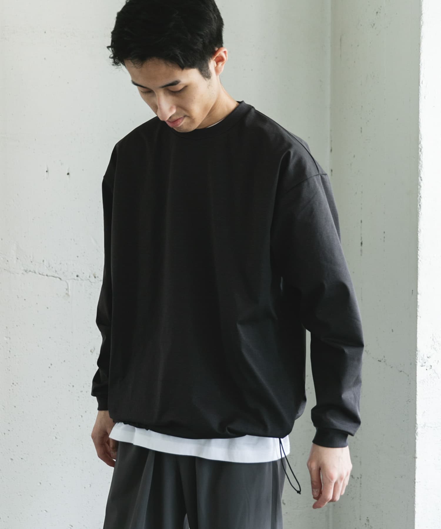 URD Drawstring Long-Sleeve T-shirts CHARCOAL M