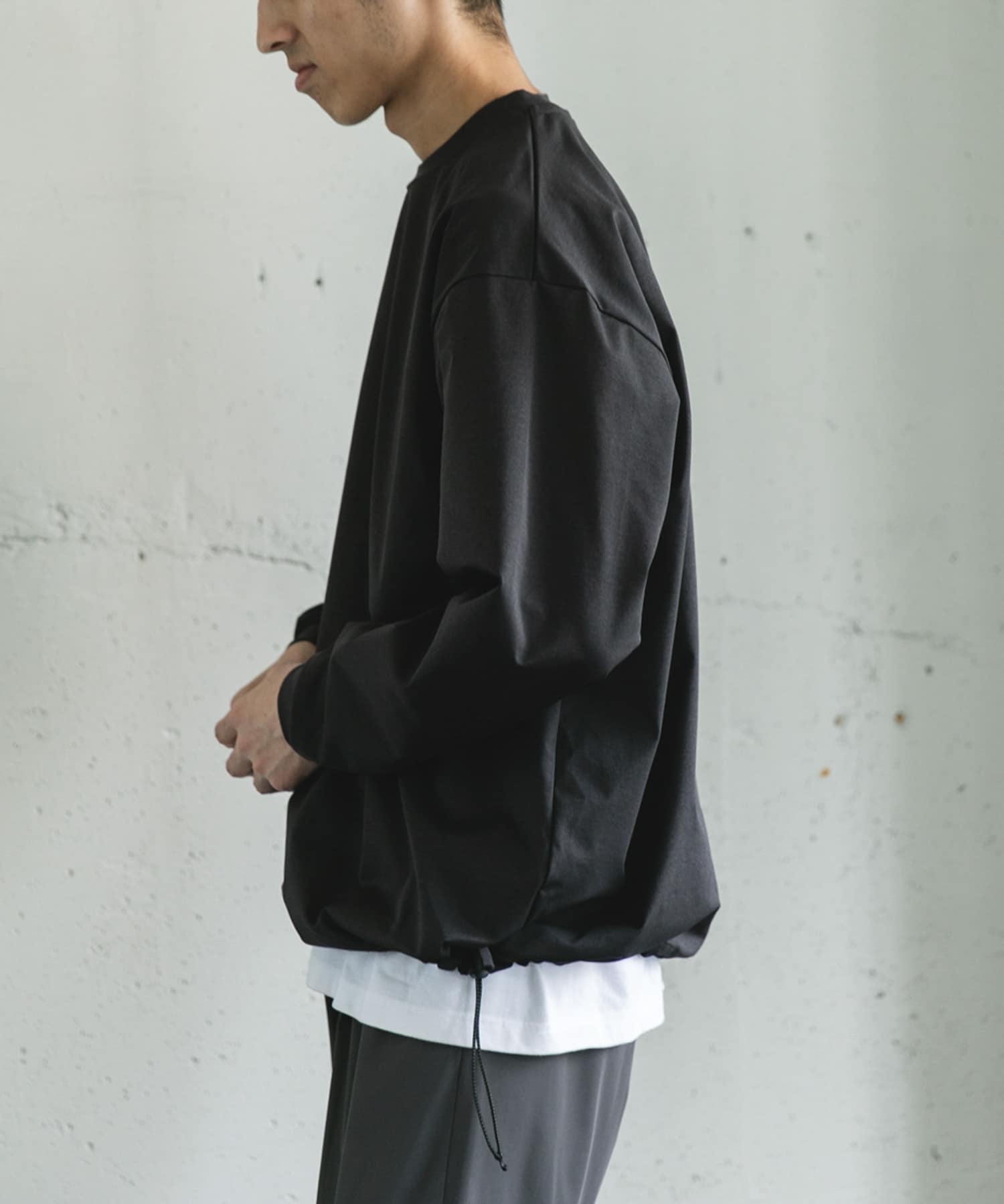 URD Drawstring Long-Sleeve T-shirts CHARCOAL M
