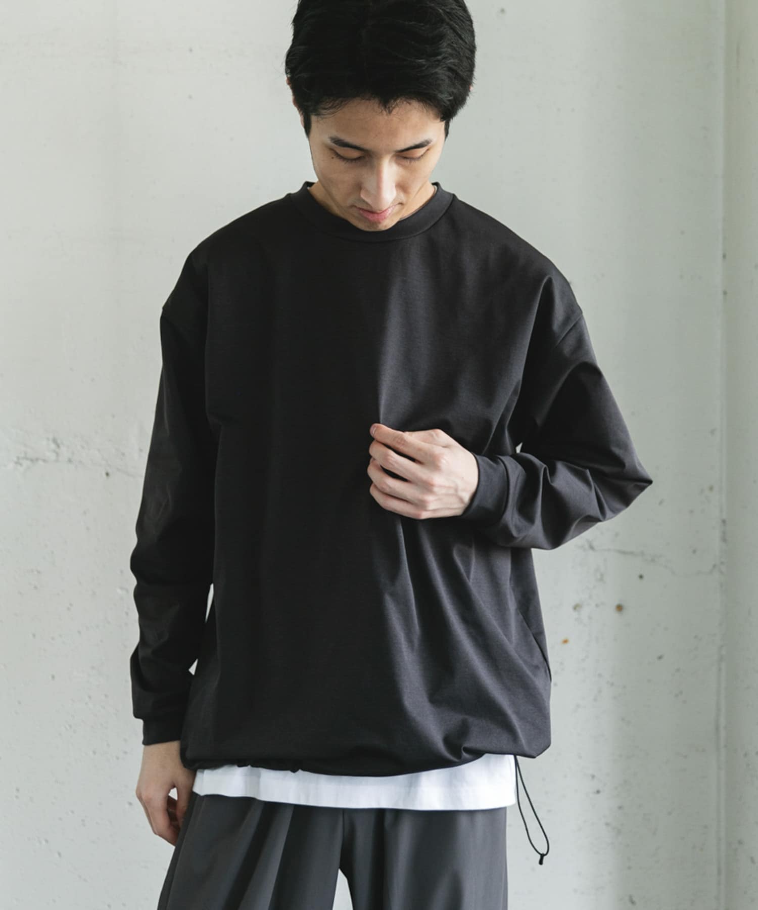 URD Drawstring Long-Sleeve T-shirts CHARCOAL M