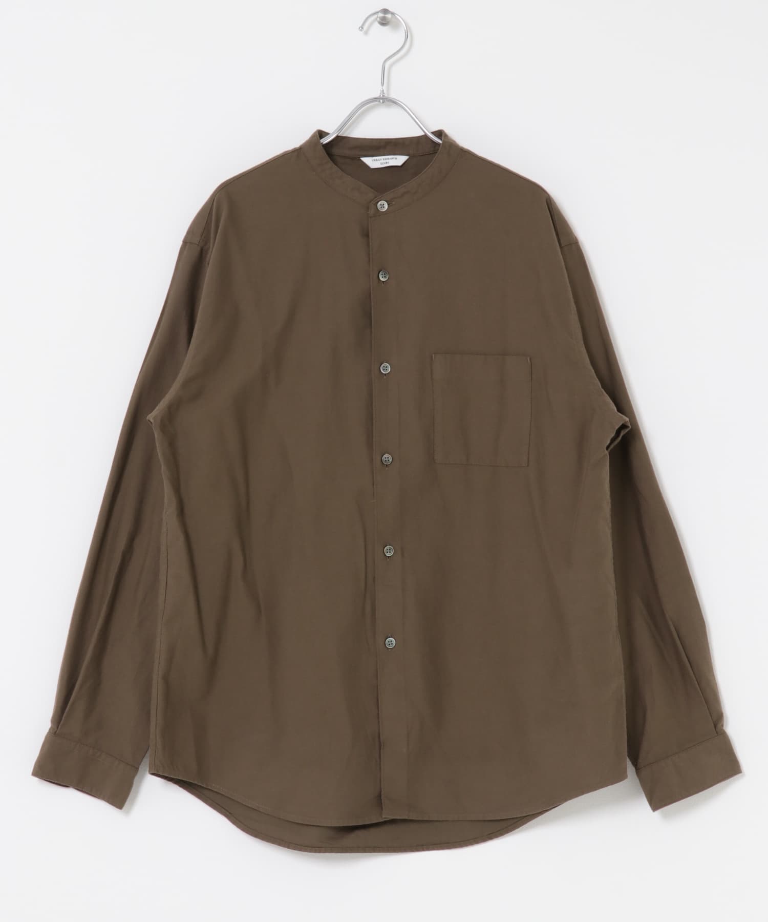 ピーチ起毛 バンドカラー ロングスリーブシャツ BROWN M