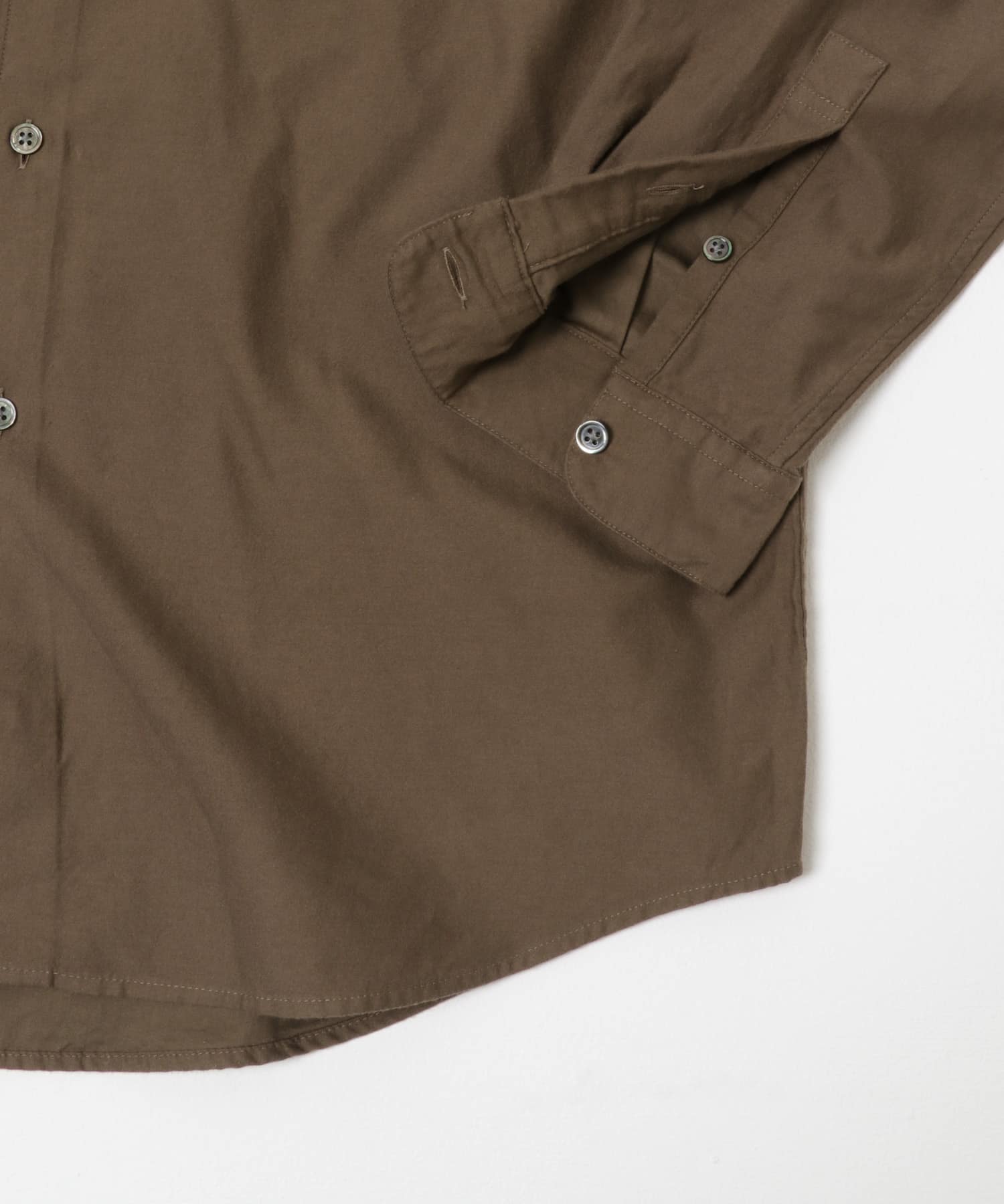 ピーチ起毛 バンドカラー ロングスリーブシャツ BROWN M