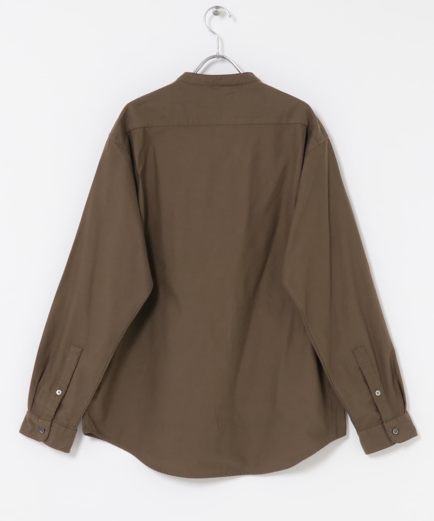 ピーチ起毛 バンドカラー ロングスリーブシャツ BROWN M