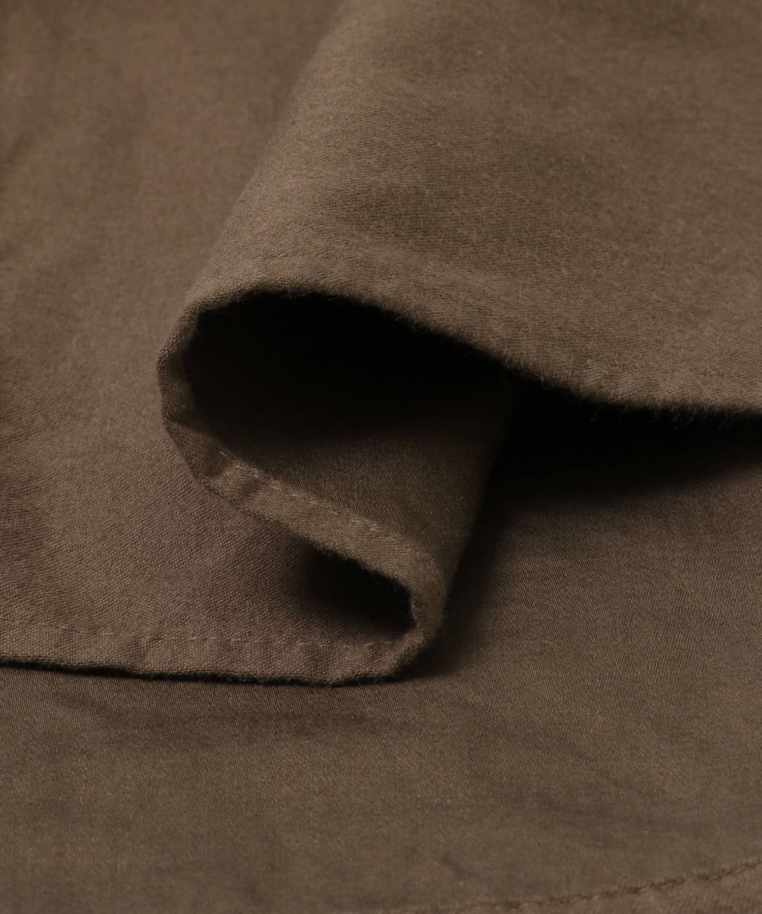 ピーチ起毛 バンドカラー ロングスリーブシャツ BROWN M